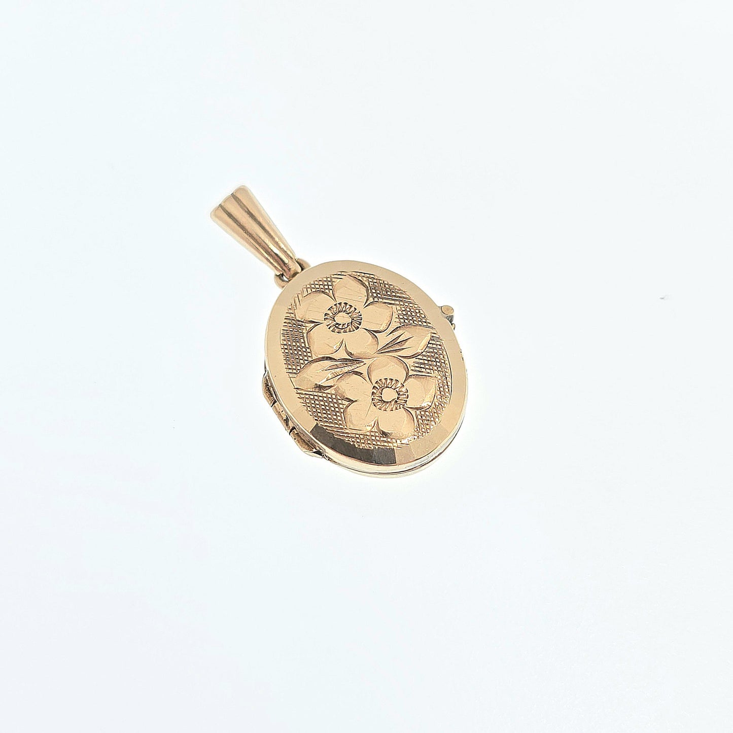 Vintage 9ct Gold Oval Locket Flower Engraved Solid 9k 375 Pendant Georg Jensen Style Small Back & Front Necklace Jewelry Womens Jewellery