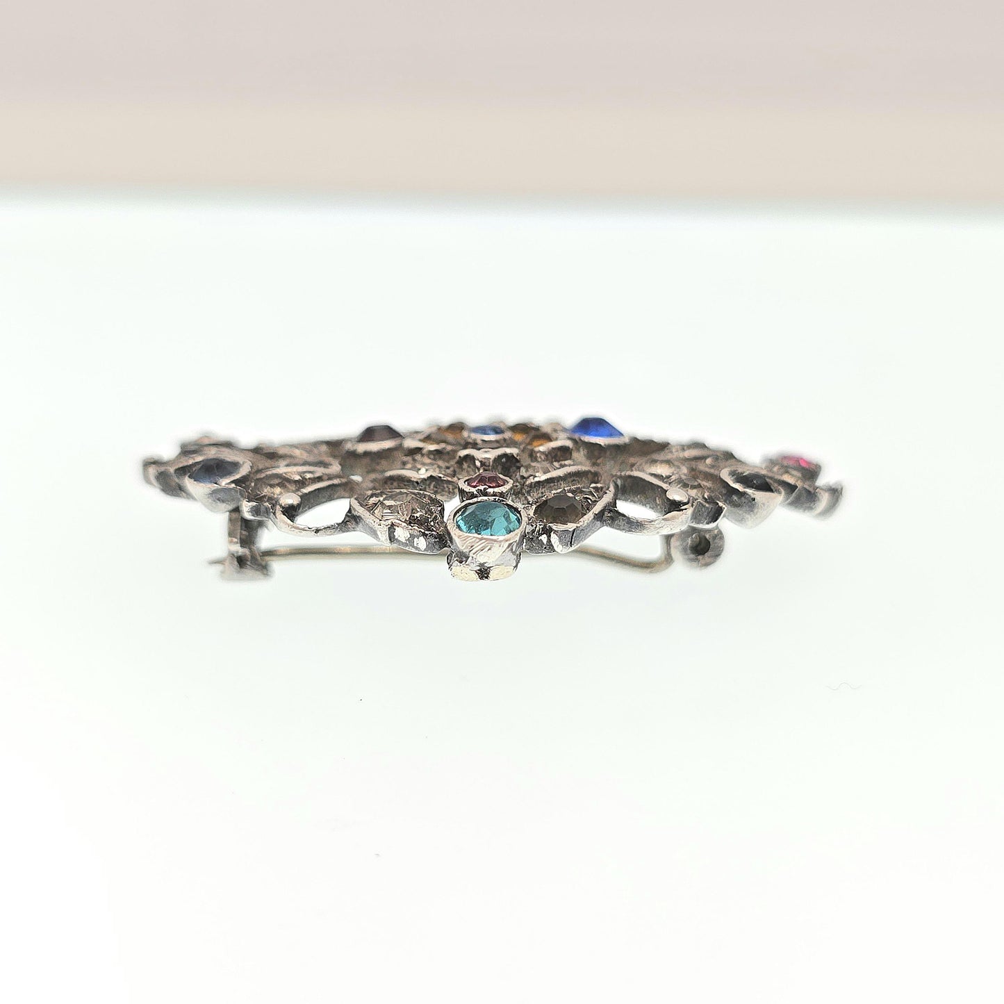 Antique Solid Silver Victorian Giardinetti Brooch Paste Little Garden Flower Basket Large Italian Gift Vintage Womens Jewelry Jewellery