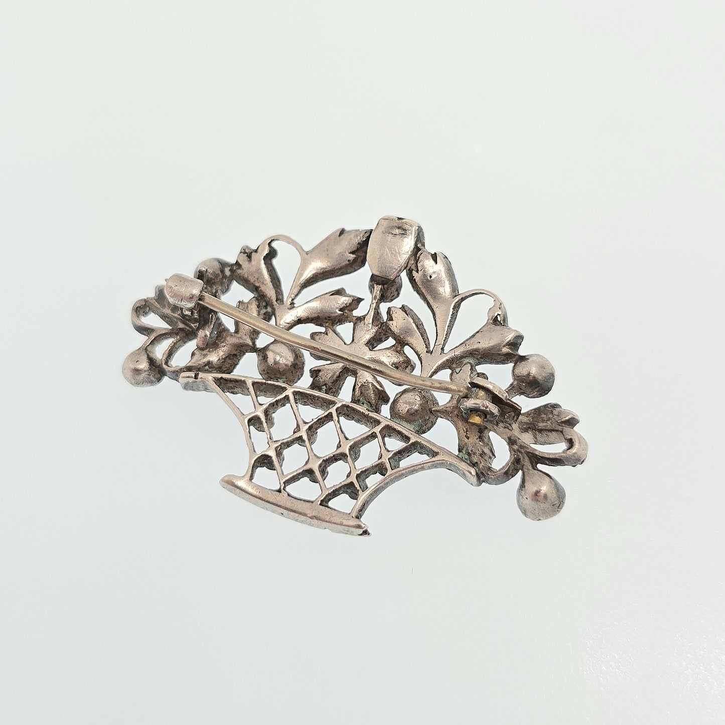 Antique Solid Silver Victorian Giardinetti Brooch Paste Little Garden Flower Basket Large Italian Gift Vintage Womens Jewelry Jewellery