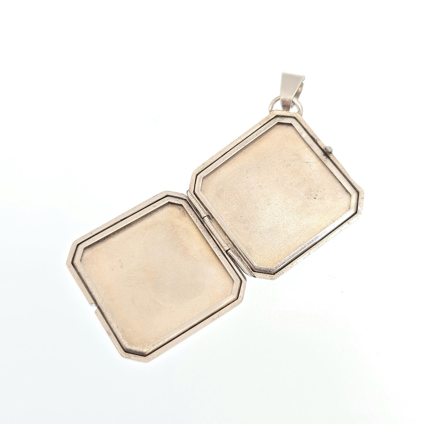 Antique Sterling Silver Locket Art Deco Square Sunburst Pattern Necklace Pendant Rare Fine 1920s Picture Photo Jewelry Vintage Jewellery