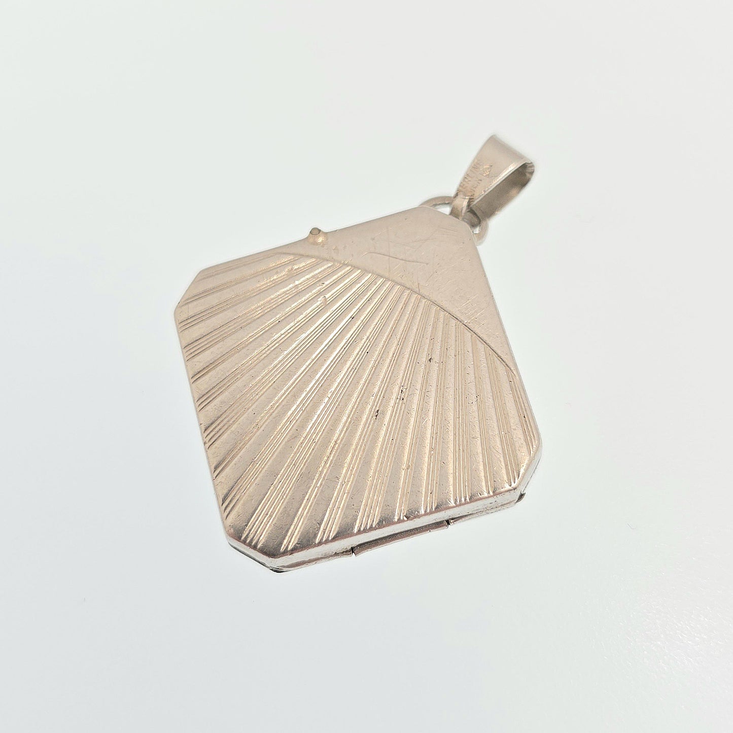 Antique Sterling Silver Locket Art Deco Square Sunburst Pattern Necklace Pendant Rare Fine 1920s Picture Photo Jewelry Vintage Jewellery