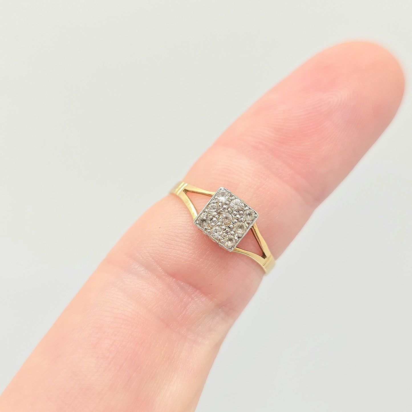 Antique 18k 18ct Gold White Sapphire Ring Art Deco Square Grid Platinum Solid 750 18kt Wedding Womens Engagement Vintage Jewellery Jewelry