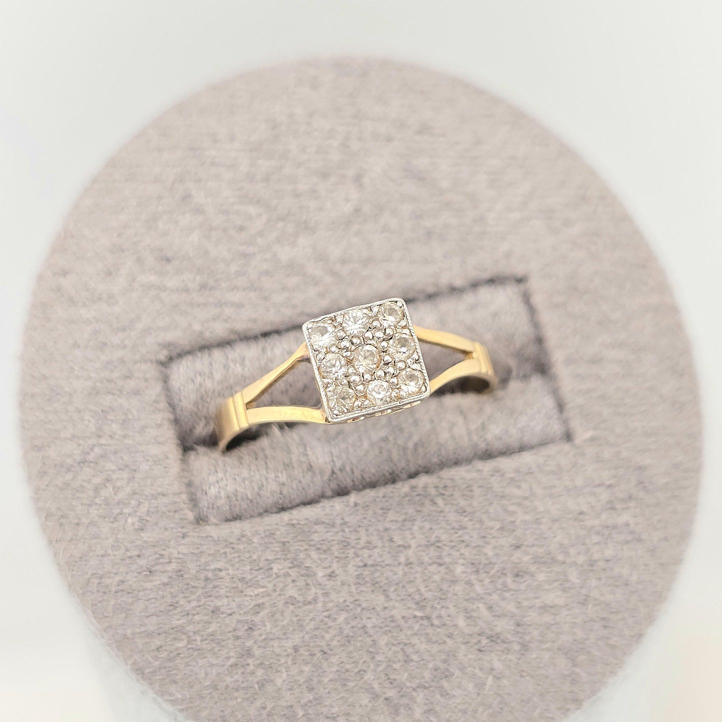 Antique 18k 18ct Gold White Sapphire Ring Art Deco Square Grid Platinum Solid 750 18kt Wedding Womens Engagement Vintage Jewellery Jewelry