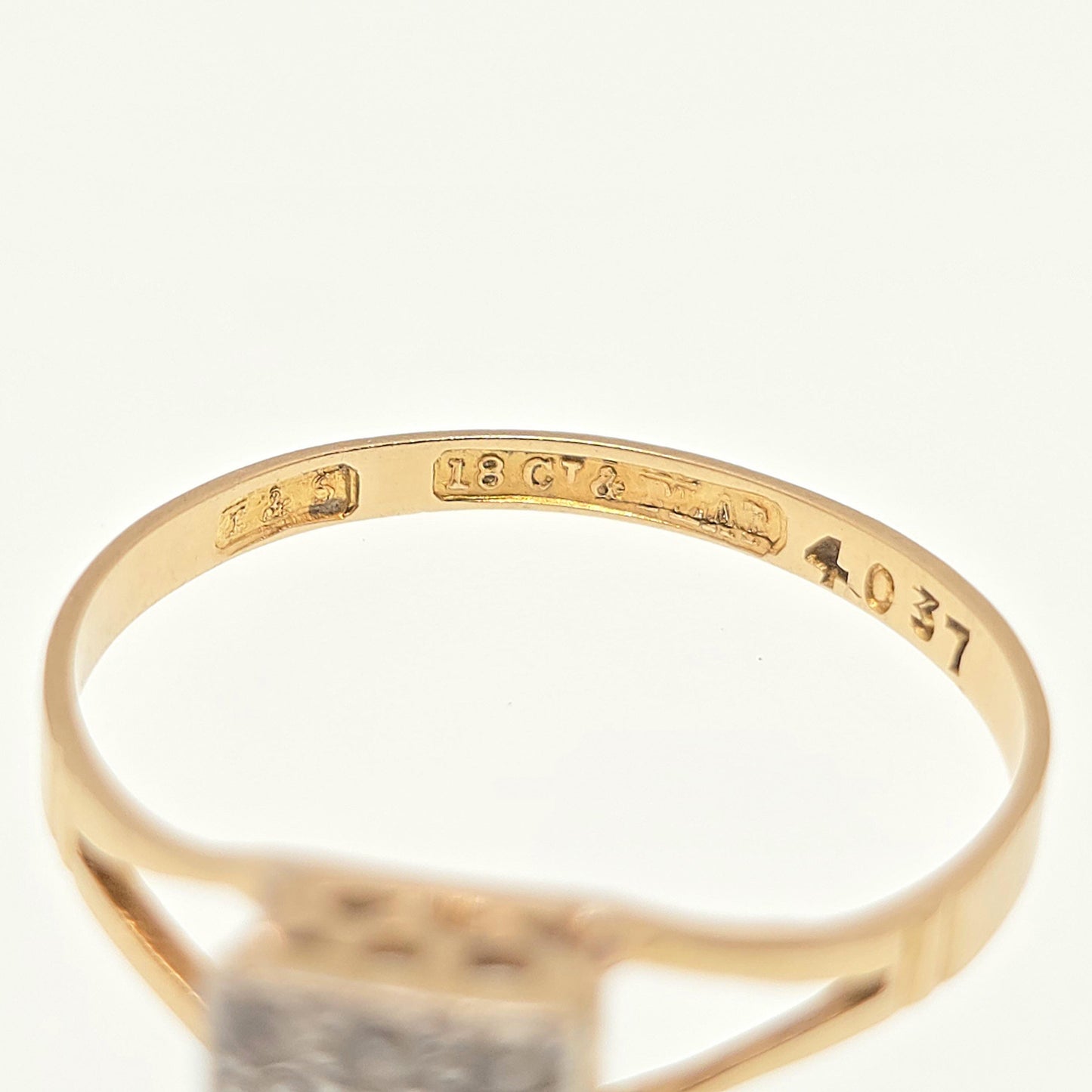Antique 18k 18ct Gold White Sapphire Ring Art Deco Square Grid Platinum Solid 750 18kt Wedding Womens Engagement Vintage Jewellery Jewelry