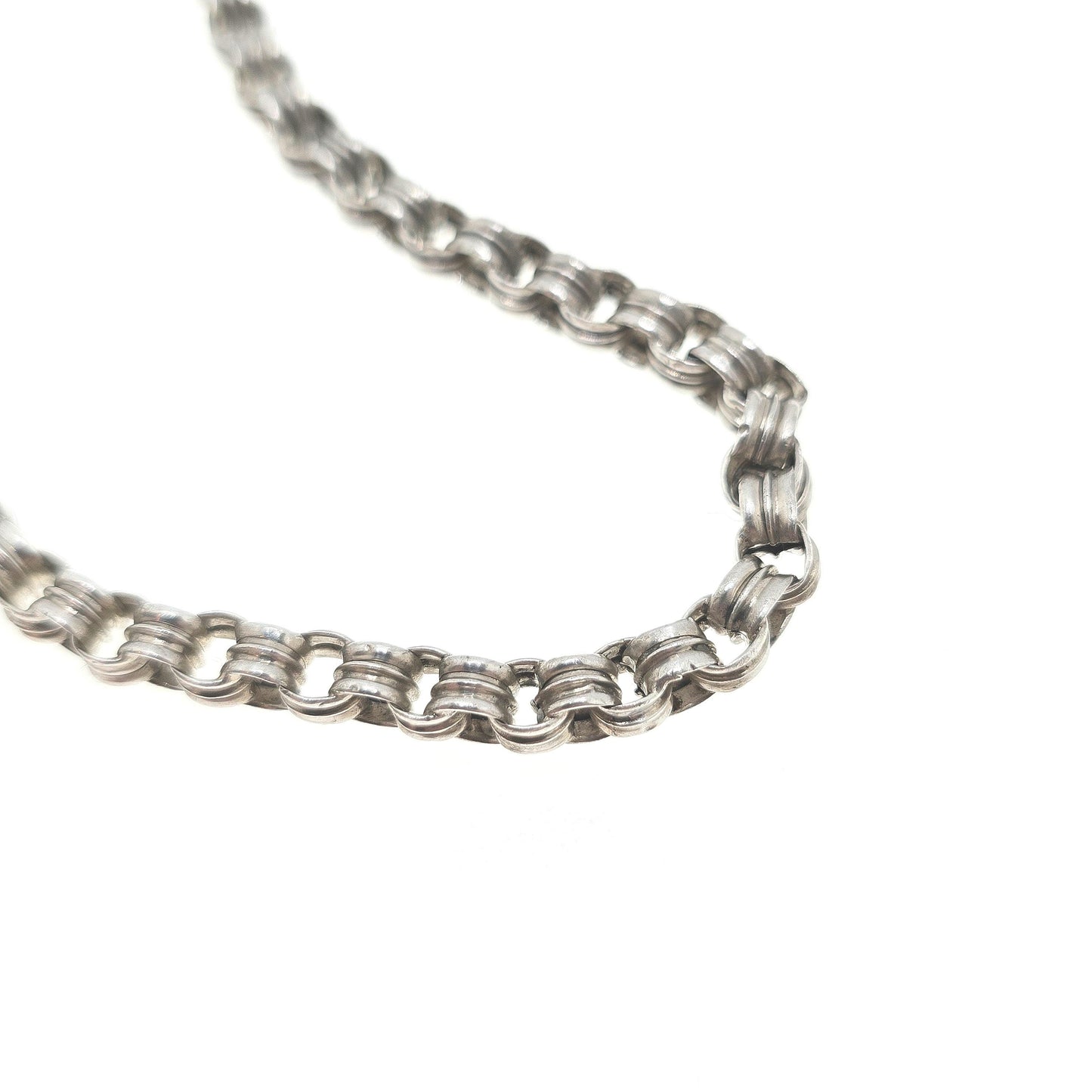 Antique Victorian Solid Silver Belcher Chain Necklace 46cm 18.1" 10.98g Chunky Thick Rolo Links Large 1800s Vintage Mens Womens Jewelry