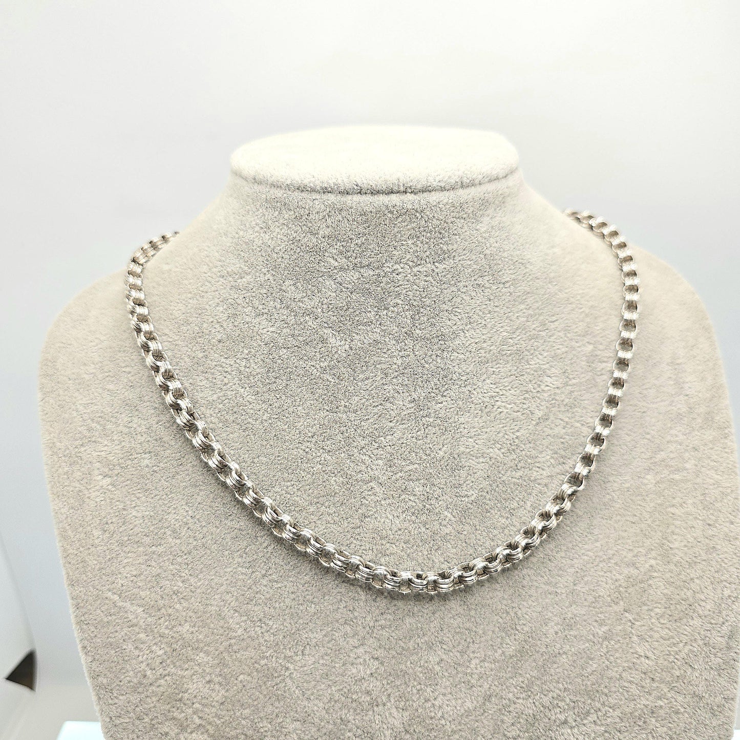 Antique Victorian Solid Silver Belcher Chain Necklace 46cm 18.1" 10.98g Chunky Thick Rolo Links Large 1800s Vintage Mens Womens Jewelry