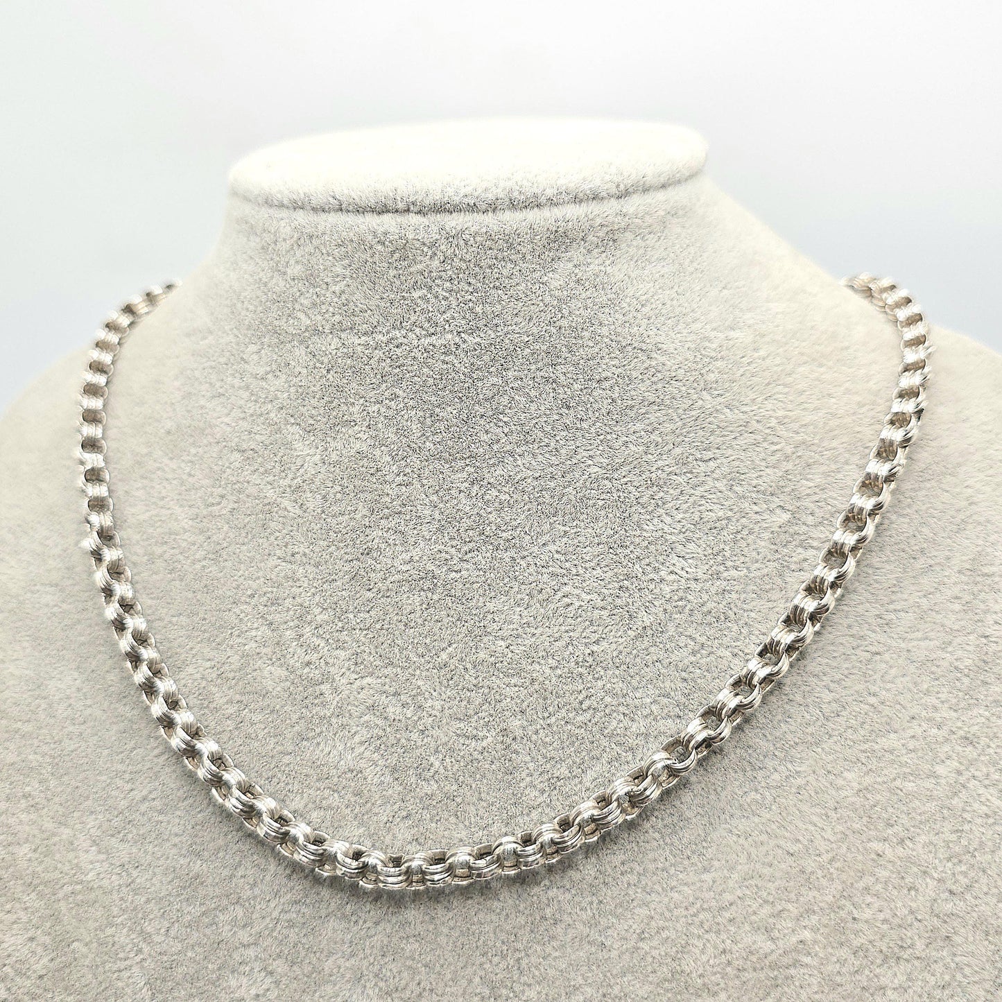 Antique Victorian Solid Silver Belcher Chain Necklace 46cm 18.1" 10.98g Chunky Thick Rolo Links Large 1800s Vintage Mens Womens Jewelry