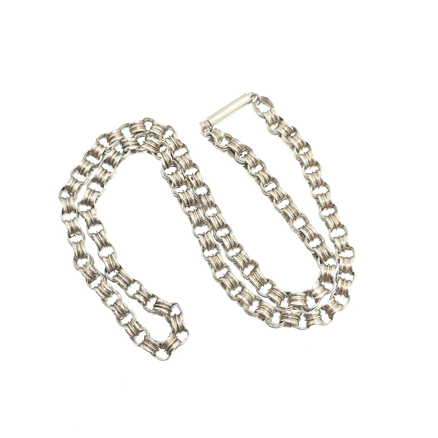 Antique Victorian Solid Silver Belcher Chain Necklace 46cm 18.1" 10.98g Chunky Thick Rolo Links Large 1800s Vintage Mens Womens Jewelry
