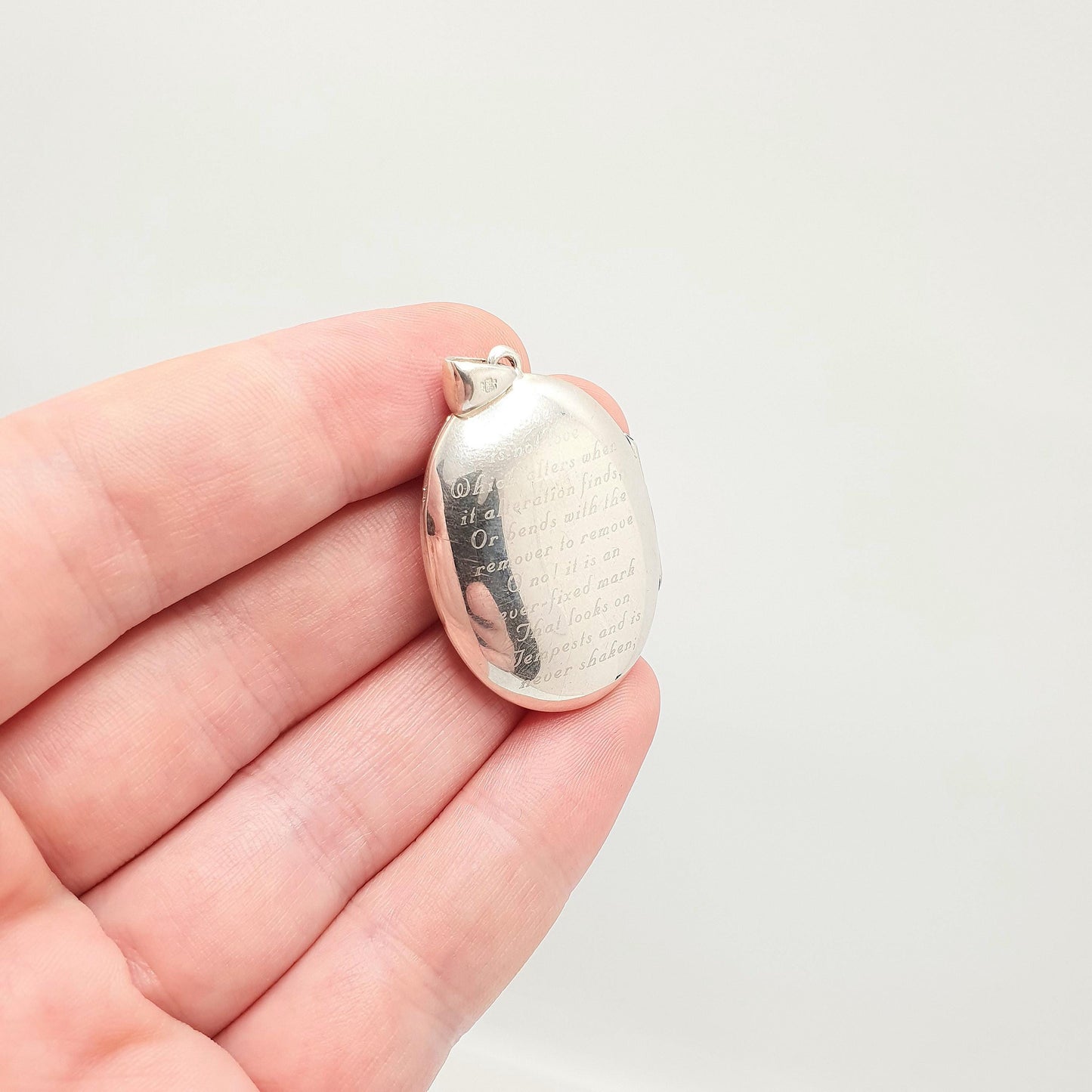 Vintage Sterling Silver Locket Necklace Pendant Poem Sonnet 116 William Shakespeare Love is Not Love Embossed Solid 925 Jewellery Jewelry