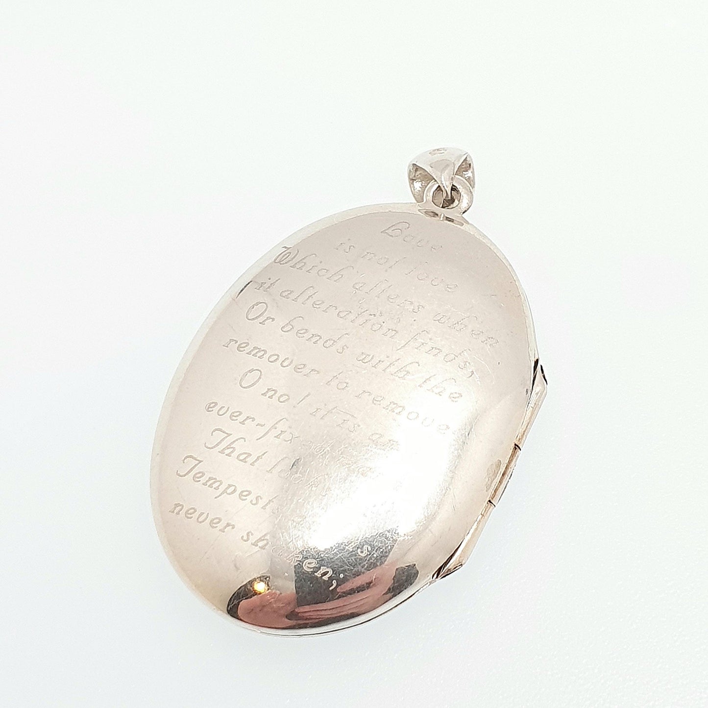 Vintage Sterling Silver Locket Necklace Pendant Poem Sonnet 116 William Shakespeare Love is Not Love Embossed Solid 925 Jewellery Jewelry