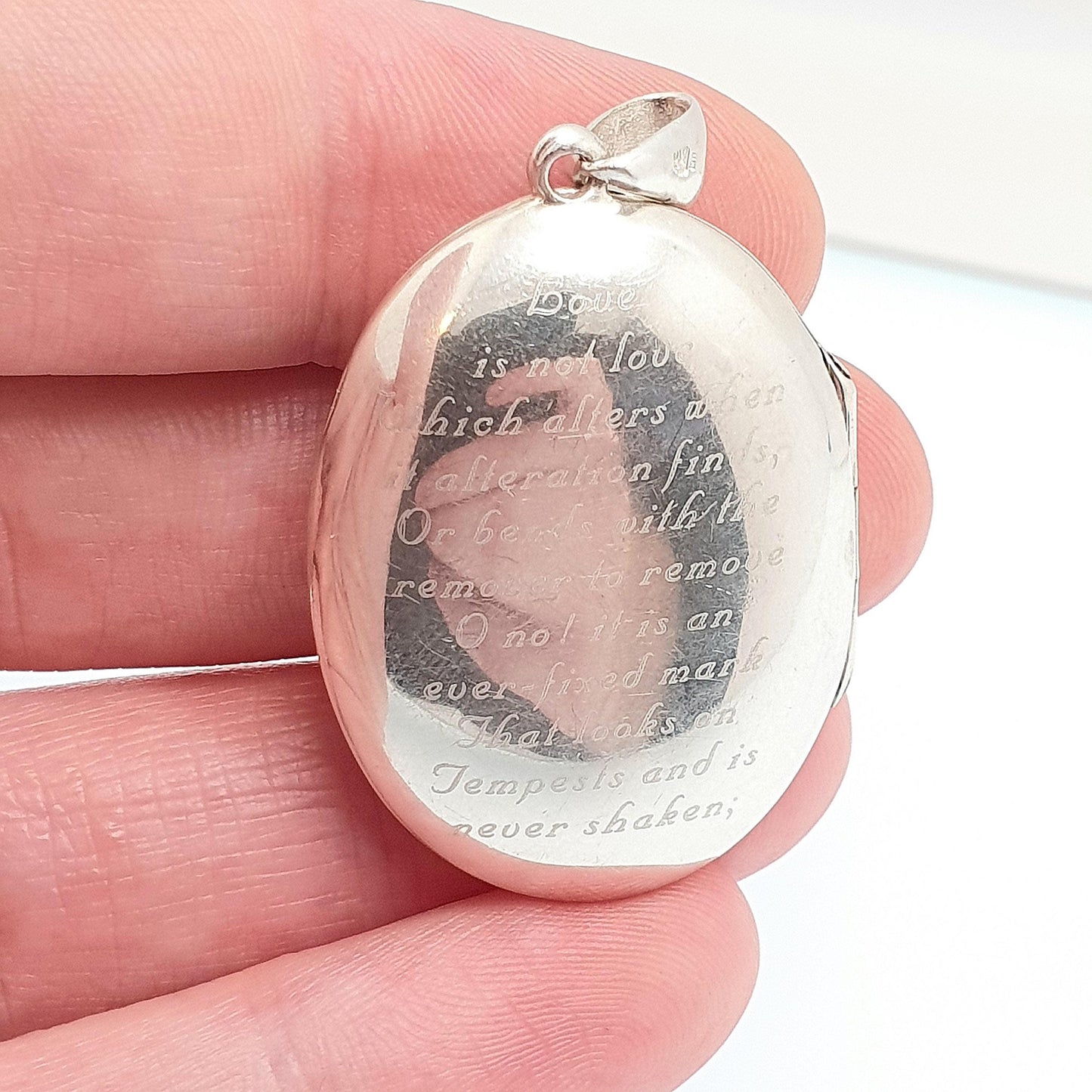 Vintage Sterling Silver Locket Necklace Pendant Poem Sonnet 116 William Shakespeare Love is Not Love Embossed Solid 925 Jewellery Jewelry