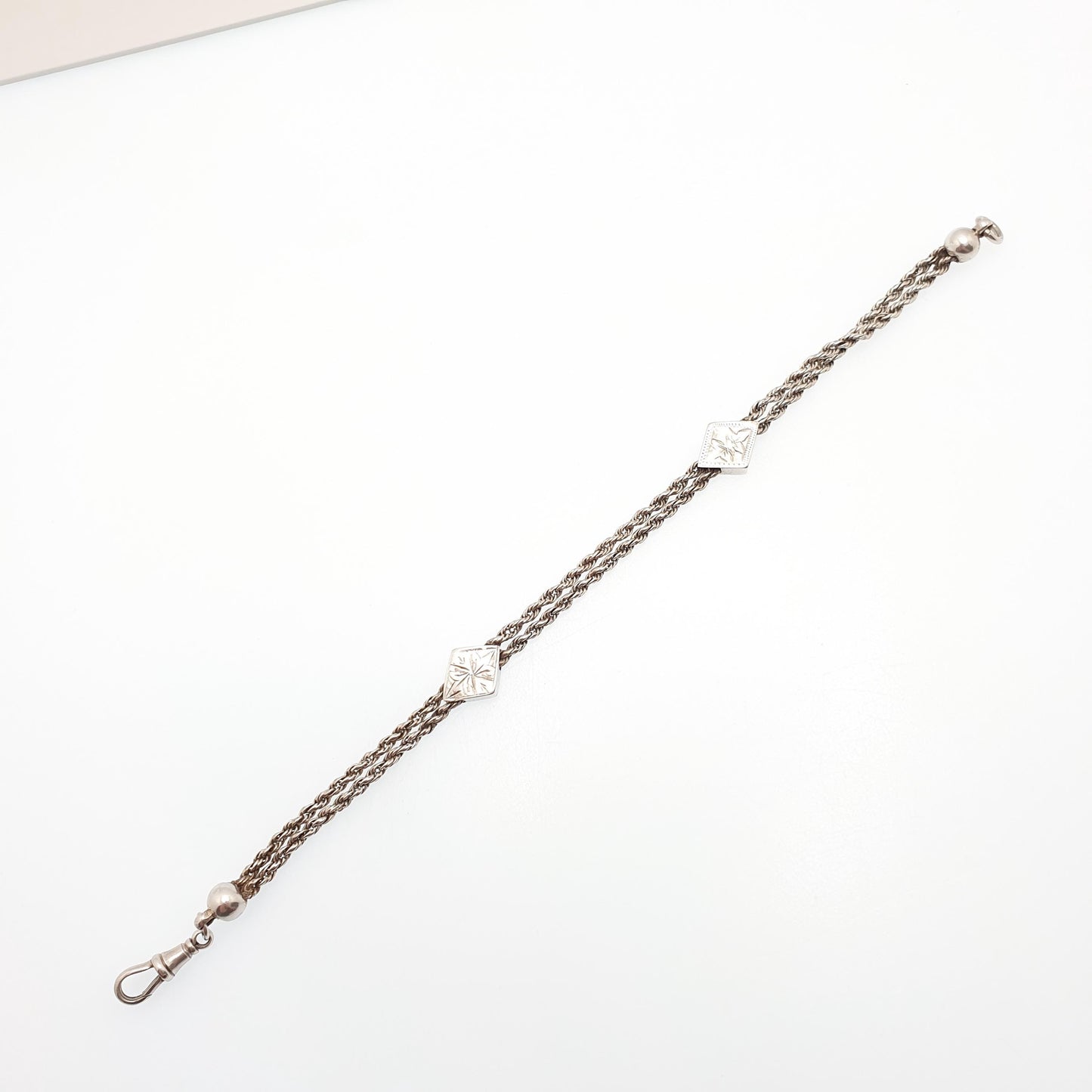 Antique Solid Silver Albertina Bracelet Victorian Kite Spacer Rope Link Engraved Chain 9.70g 20.5cm Vintage Gift Womens Jewelry Jewellery