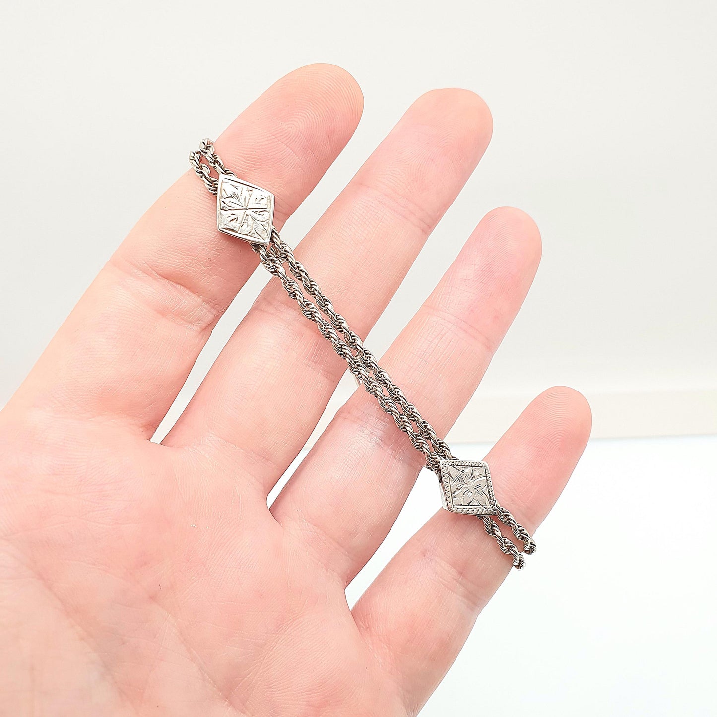 Antique Solid Silver Albertina Bracelet Victorian Kite Spacer Rope Link Engraved Chain 9.70g 20.5cm Vintage Gift Womens Jewelry Jewellery