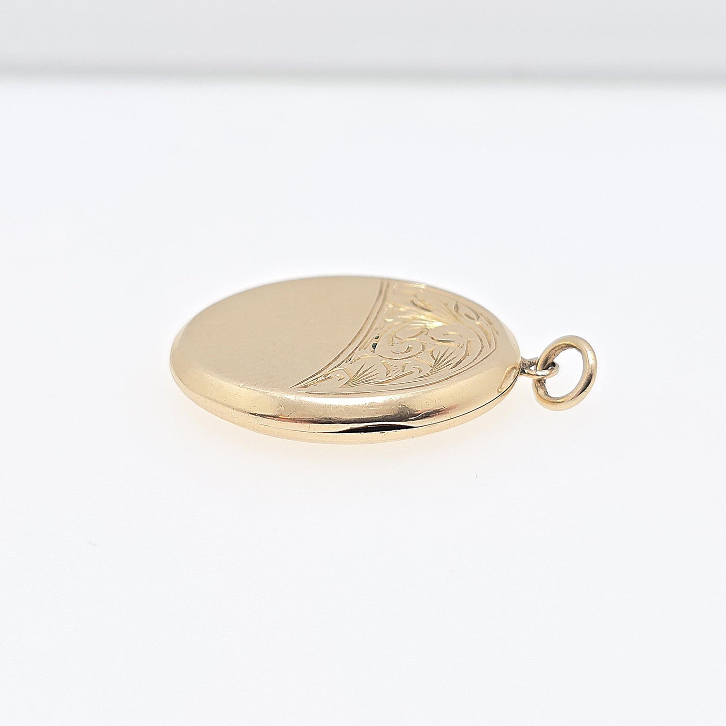 Antique 9ct 9k Gold Locket Pendant Oval Engraved Necklace Solid 375 Yellow Back & Front Vintage Fine Estate Picture Jewelry Jewellery