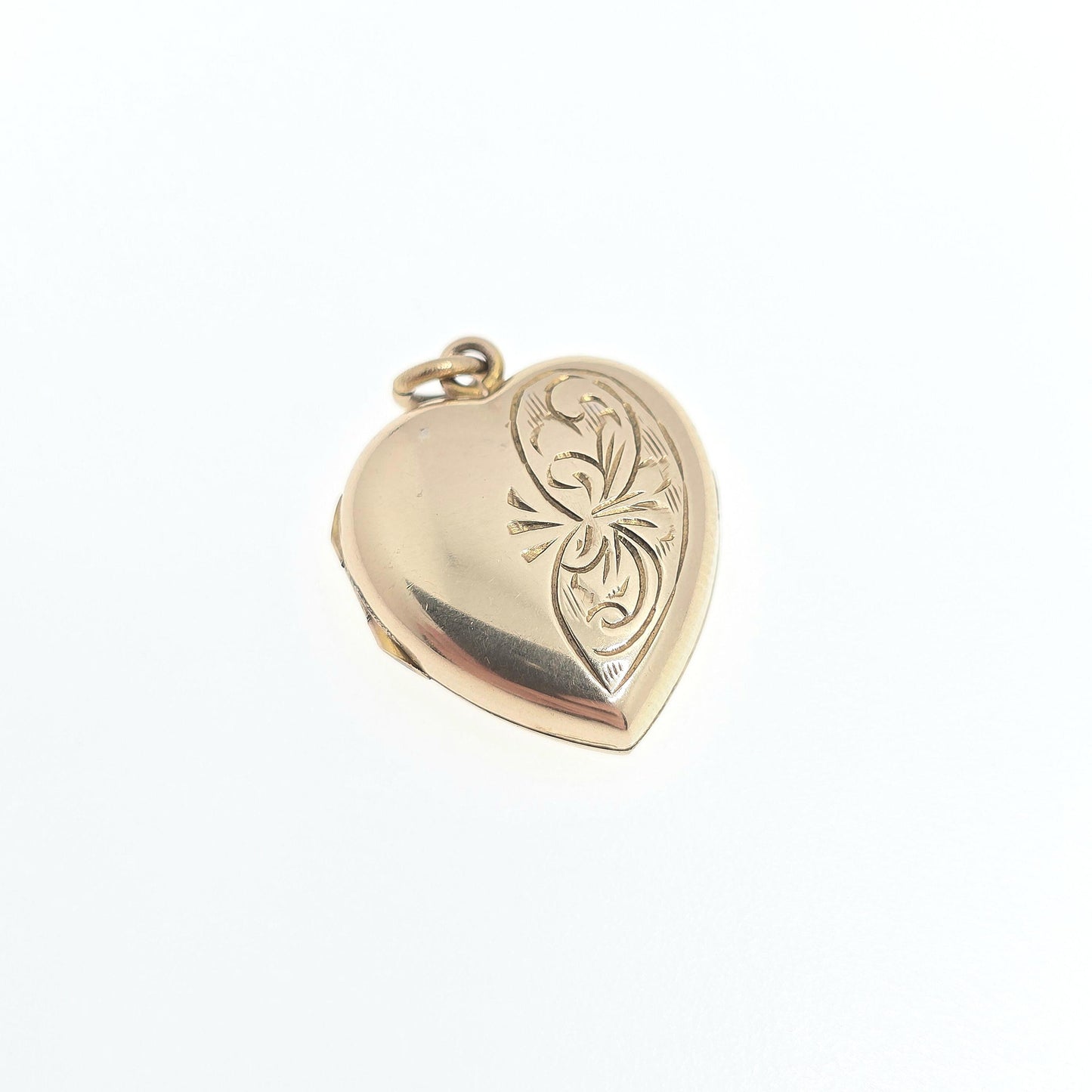 Antique 9ct Gold Heart Locket Small Cute Engraved Solid 9k 375 Pendant Fine Estate Love Gift Back & Front Necklace Jewelry Womens Jewellery