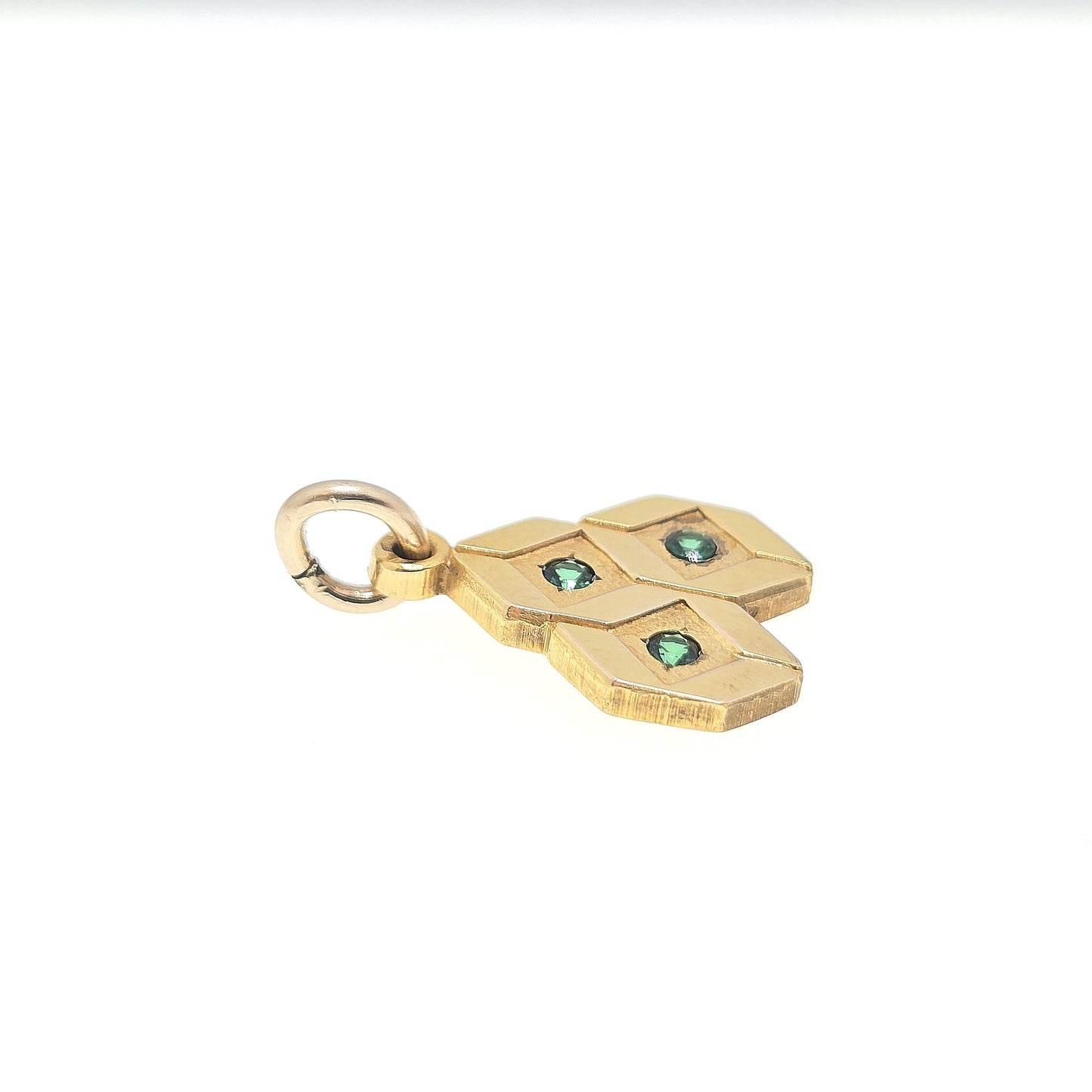 Vintage 10k Gold Honeycomb Pendant Necklace Green Tourmaline Solid 417 10kt Necklace Honey Bee Yellow Modernist Retro Jewelry Jewellery