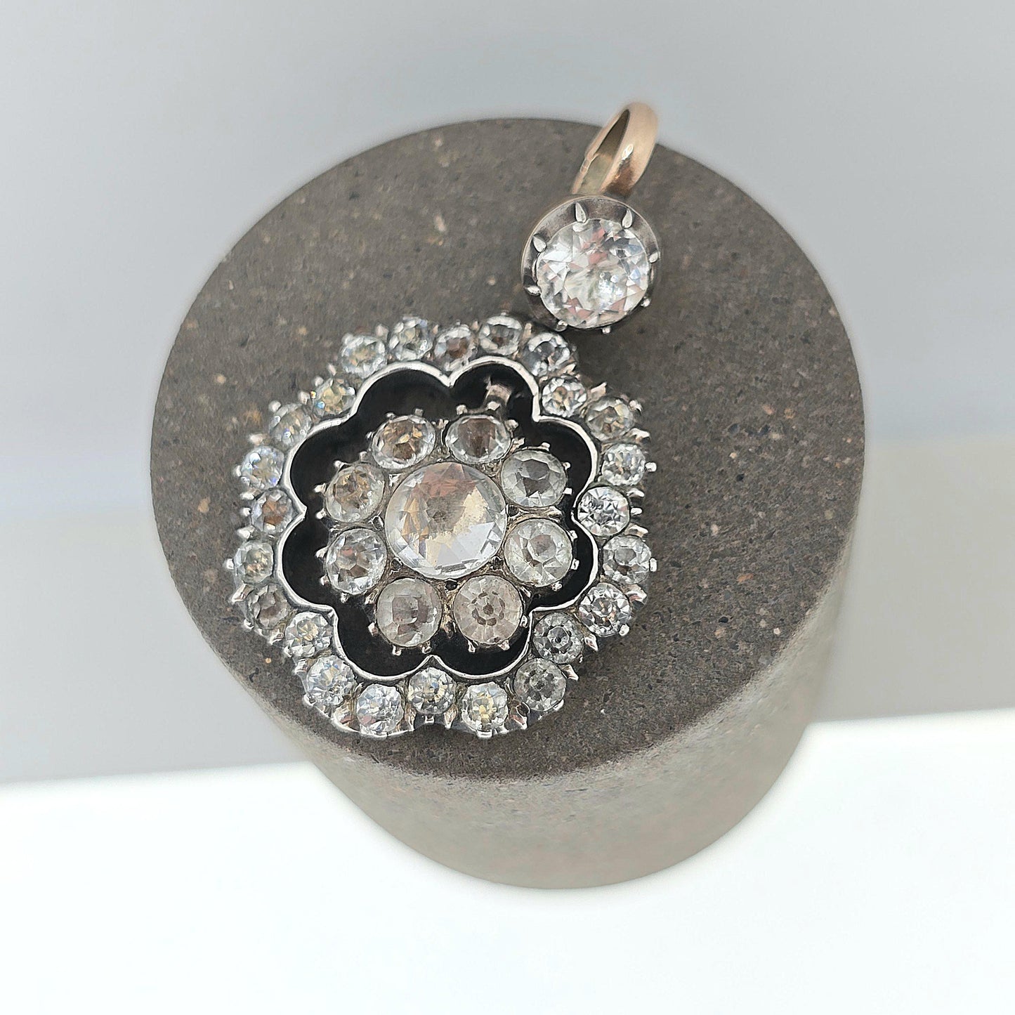 Antique Victorian Solid Silver Diamond Paste Pendant 9ct Gold Necklace Old Cut Rare Sparkly Mid 1800s Vintage Jewellery Jewelry
