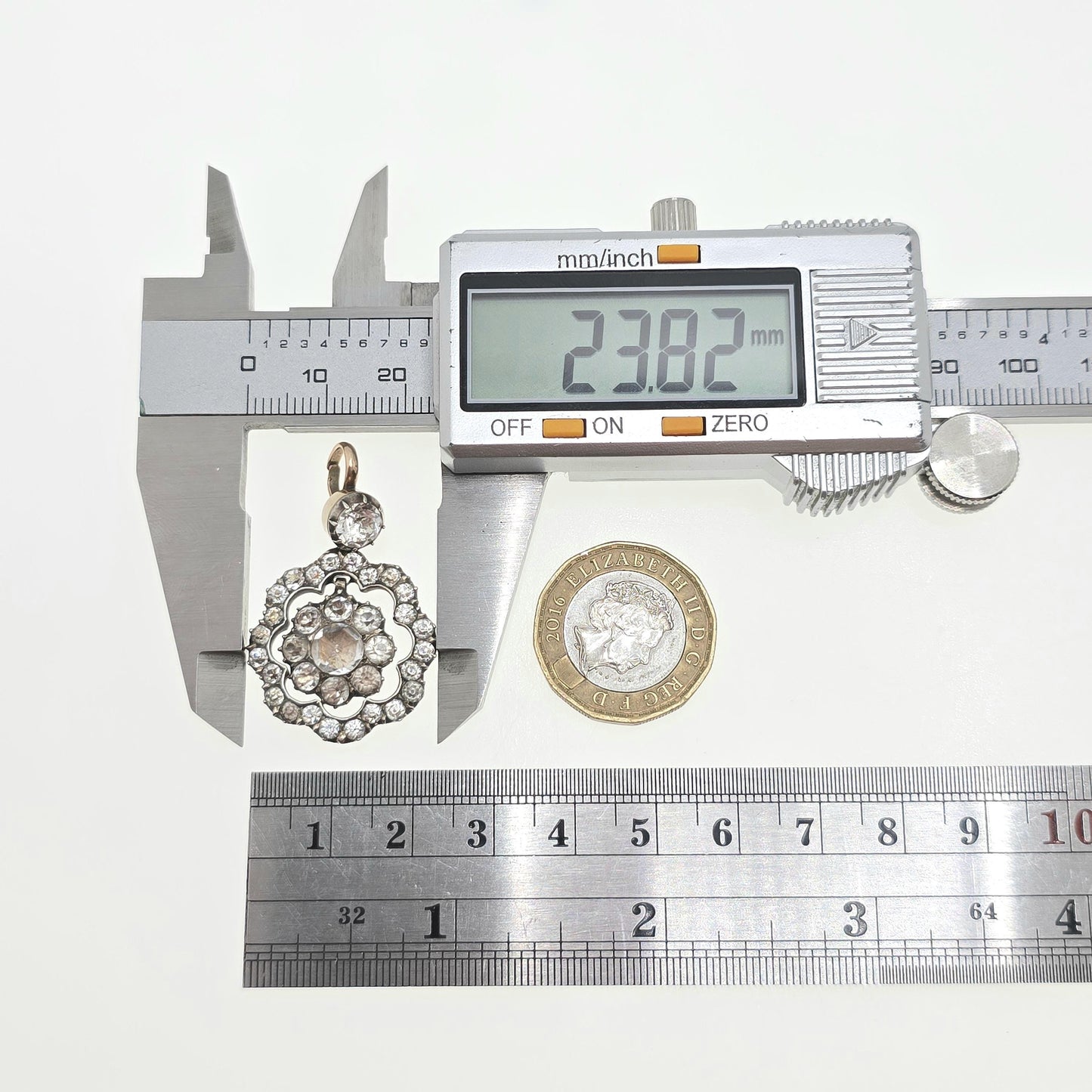 Antique Victorian Solid Silver Diamond Paste Pendant 9ct Gold Necklace Old Cut Rare Sparkly Mid 1800s Vintage Jewellery Jewelry