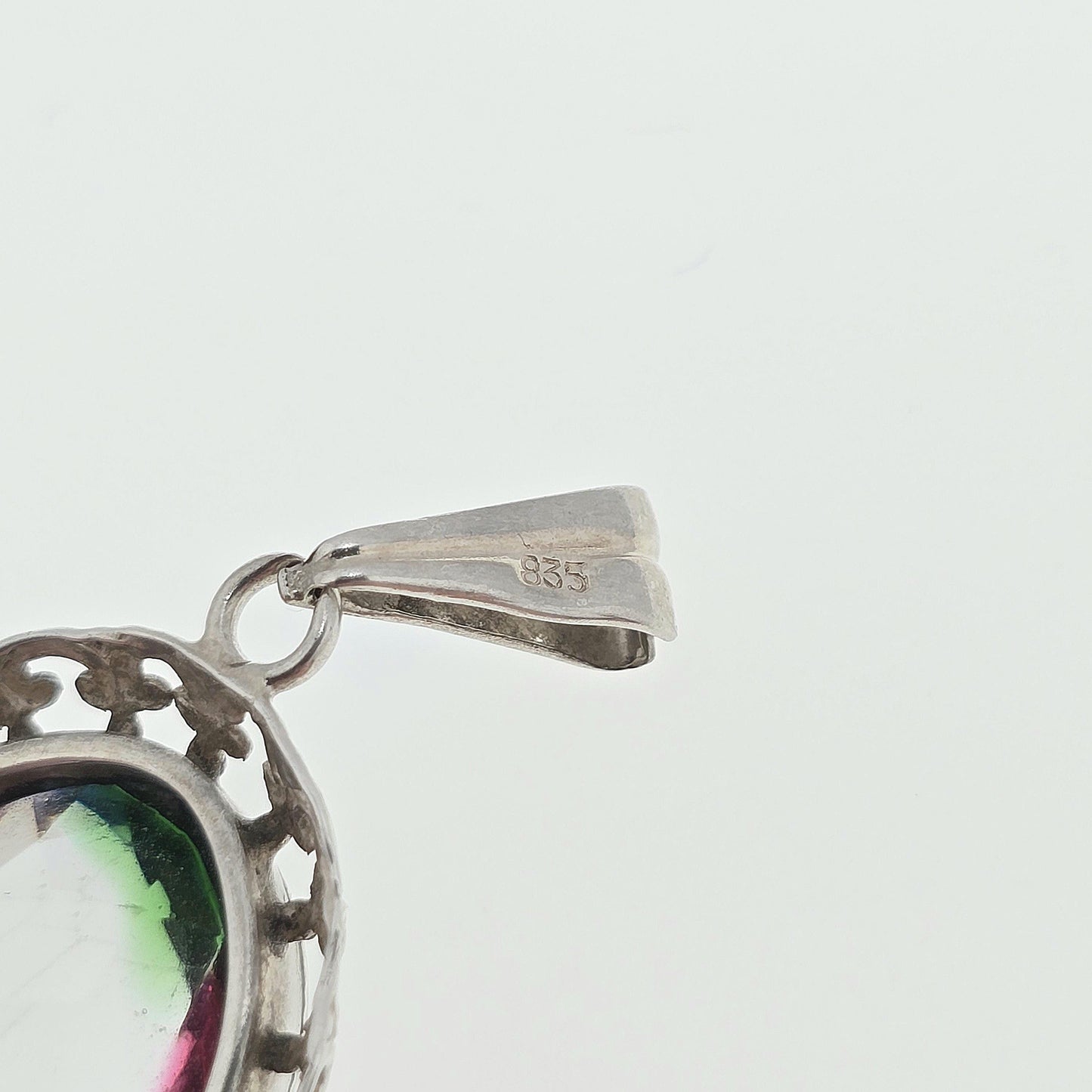 Antique Solid Silver Iris Rainbow Glass Necklace Tutti Frutti Pendant Genuine Art Deco 1920s Vintage Multi Coloured Paste Jewelry Jewelry