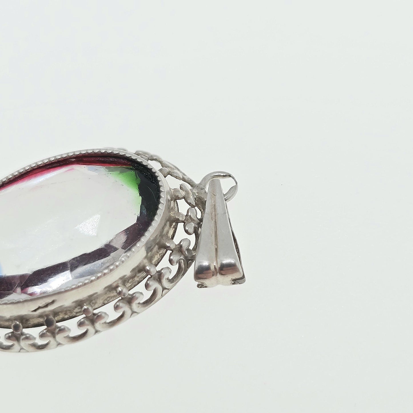 Antique Solid Silver Iris Rainbow Glass Necklace Tutti Frutti Pendant Genuine Art Deco 1920s Vintage Multi Coloured Paste Jewelry Jewelry