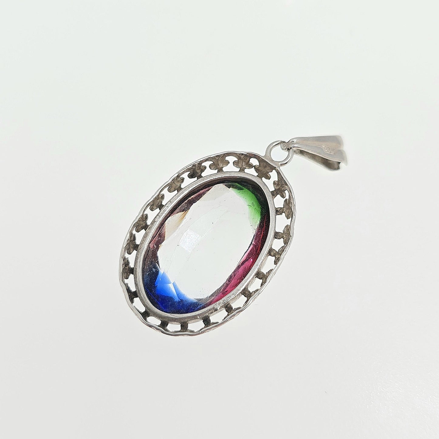 Antique Solid Silver Iris Rainbow Glass Necklace Tutti Frutti Pendant Genuine Art Deco 1920s Vintage Multi Coloured Paste Jewelry Jewelry