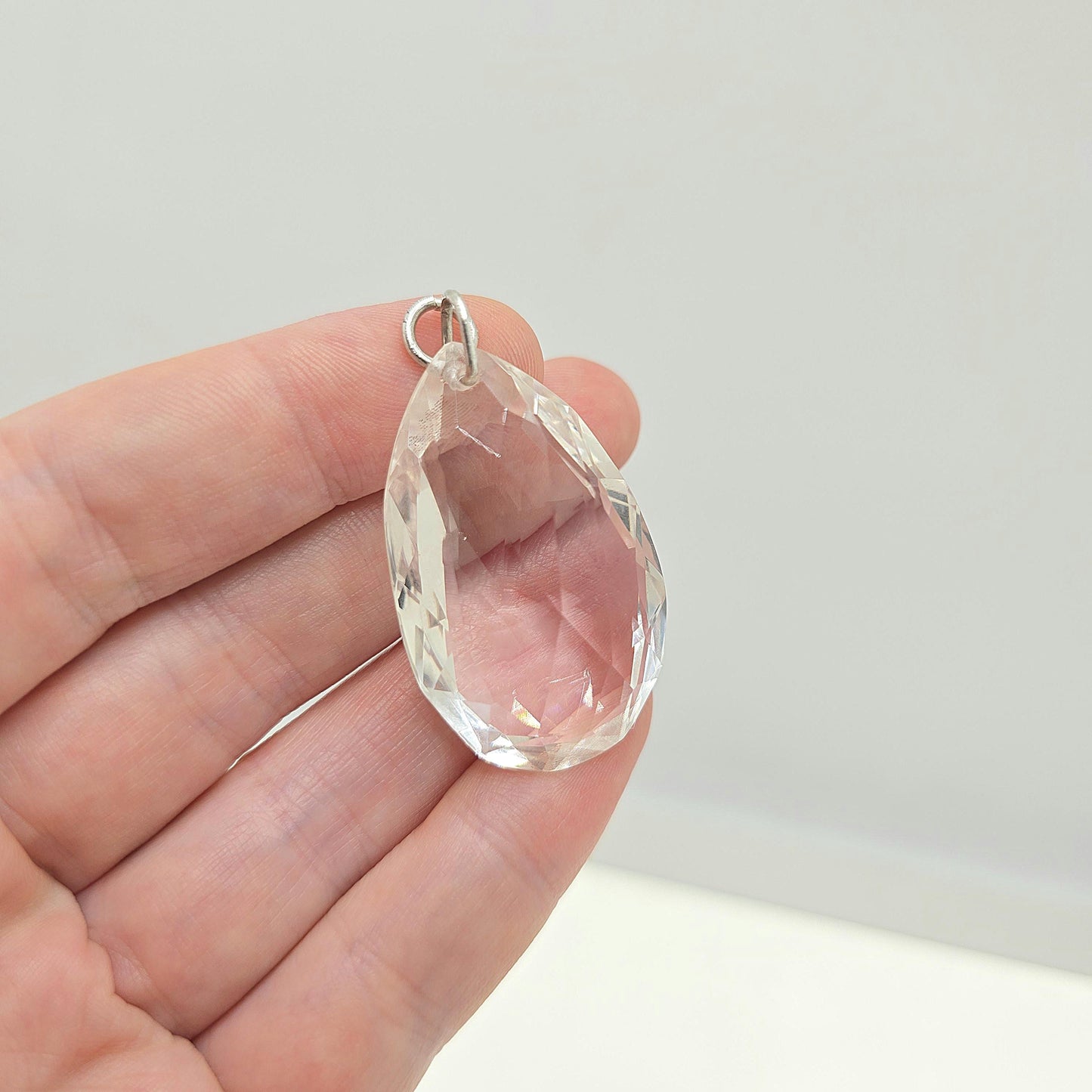 Antique Rock Crystal Quartz Solid Silver Pendant Necklace Art Deco Large Big Faceted 1920s Gemstone Clear Style Womens Jewelry Jewellery