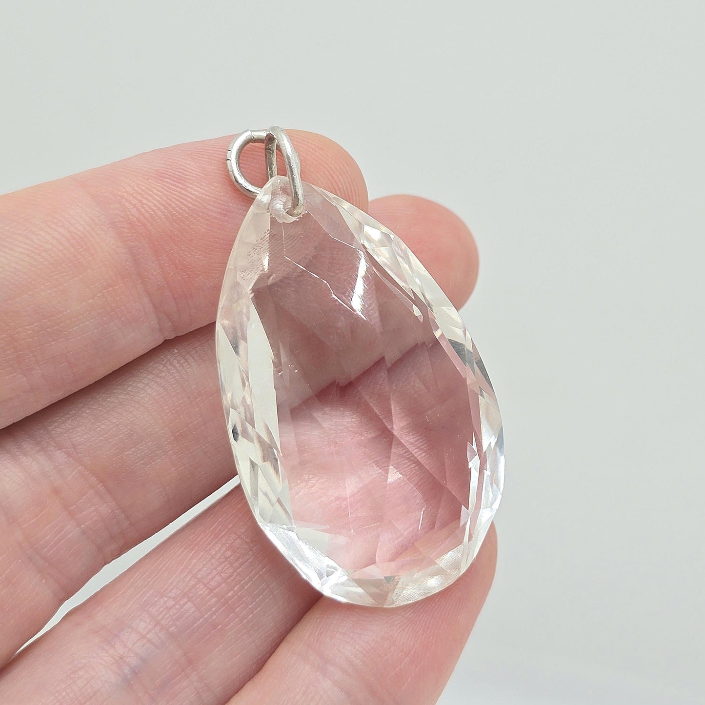Antique Rock Crystal Quartz Solid Silver Pendant Necklace Art Deco Large Big Faceted 1920s Gemstone Clear Style Womens Jewelry Jewellery