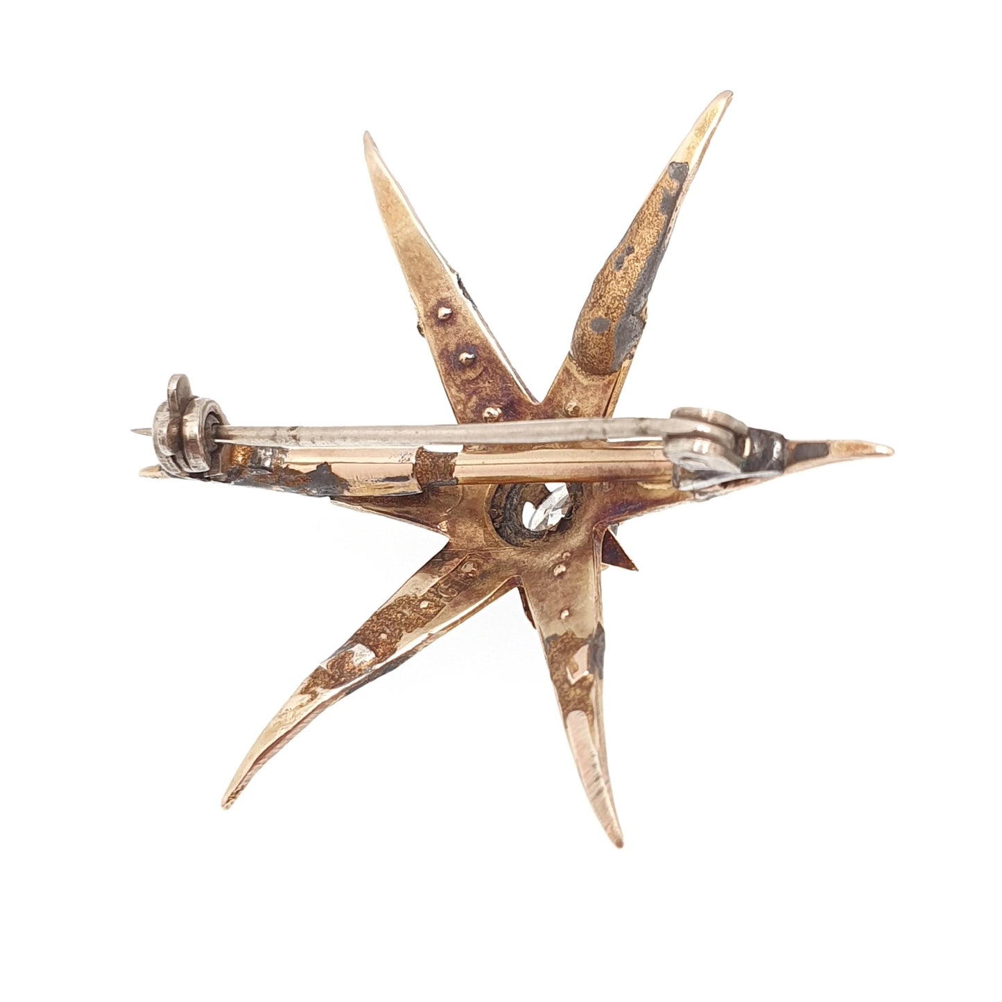 Antique 9ct Gold Star Brooch Natural Diamond & Seed Pearl Solid 9k 375 Victorian Brooch 6 Point Celestial 1800s Vintage Jewellery Jewelry