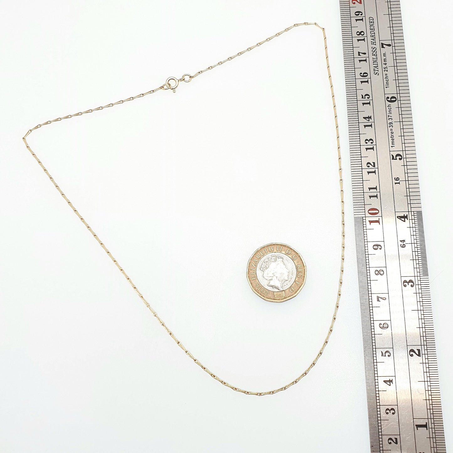 Vintage 9ct 9k Gold Chain Necklace Stirrup Link Style Long Spigot Style 45cm 17.7" 3.05g Hallmark Yellow Solid 9kt Womens Jewelry Jewelry