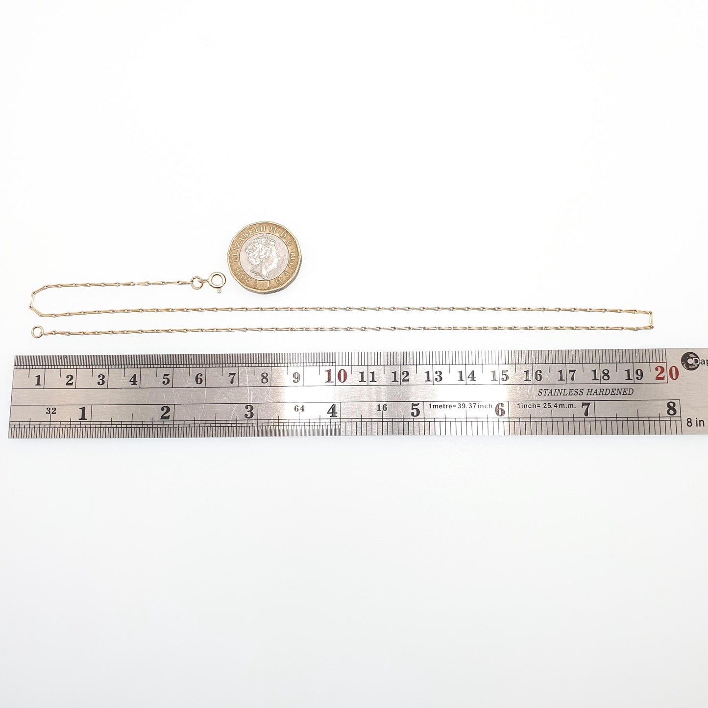 Vintage 9ct 9k Gold Chain Necklace Stirrup Link Style Long Spigot Style 45cm 17.7" 3.05g Hallmark Yellow Solid 9kt Womens Jewelry Jewelry