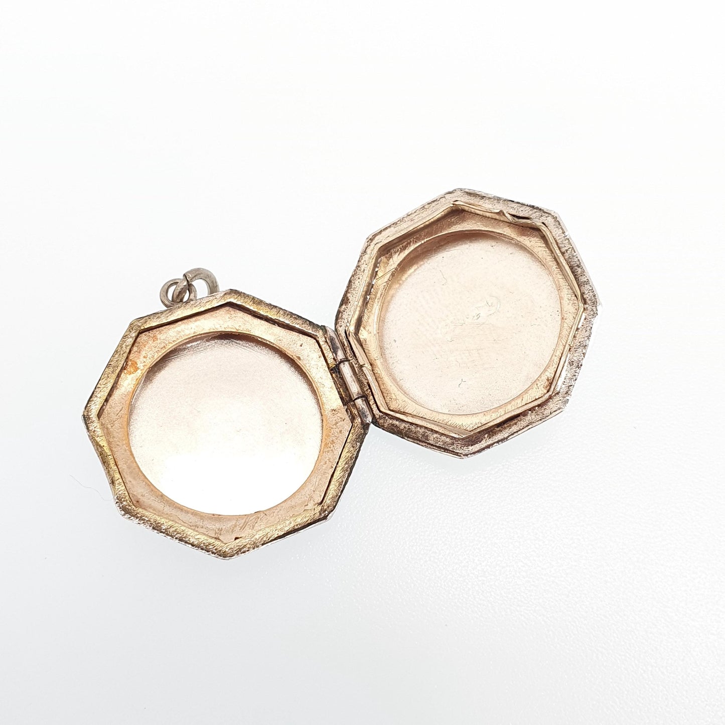 Antique Solid Silver Bird Locket Octagonal Octagon Geometric Small Cute Necklace Vintage Pendant Picture Photo Womens Jewelry Jewellery