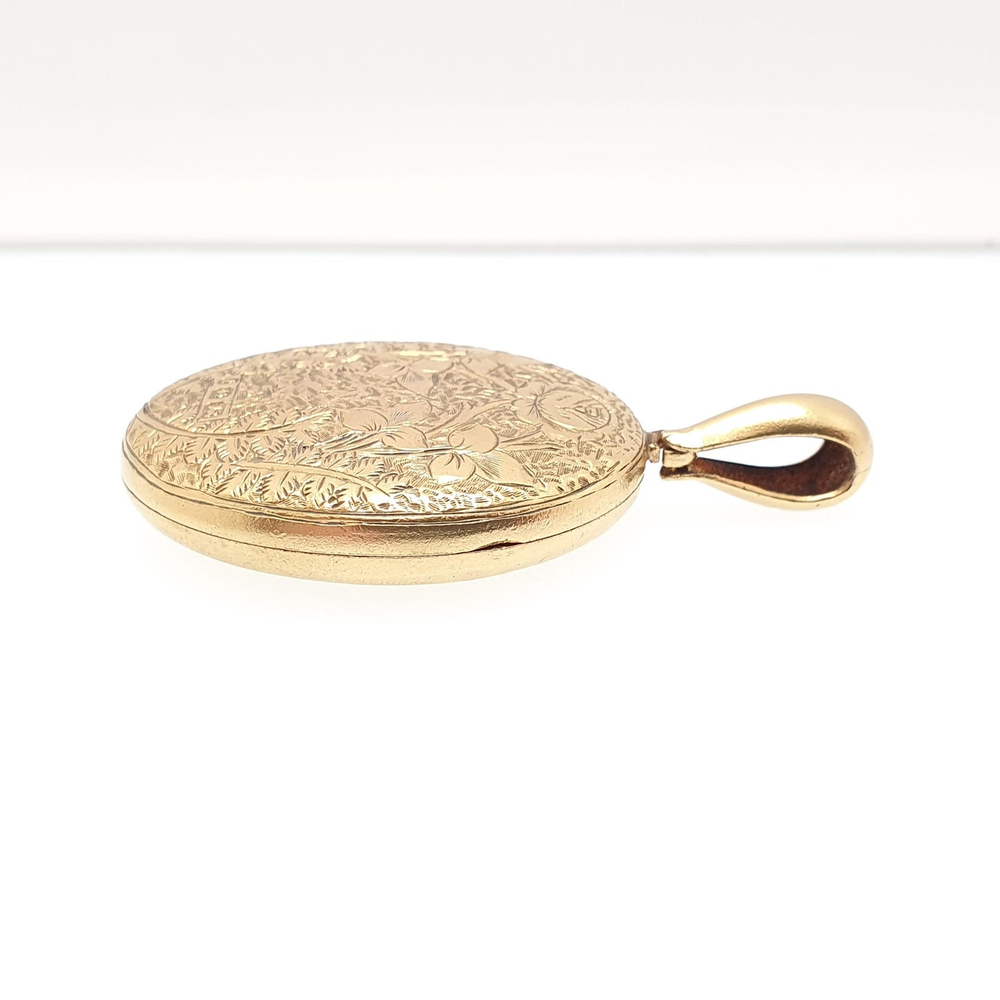 Antique Victorian Gold on Sterling Silver Locket Pendant 1879 Hallmarked Hand Engraved Large Oval Picture Photo Ornate Jewelry