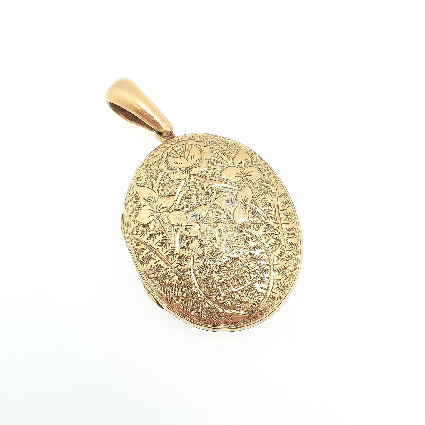 Antique Victorian Gold on Sterling Silver Locket Pendant 1879 Hallmarked Hand Engraved Large Oval Picture Photo Ornate Jewelry