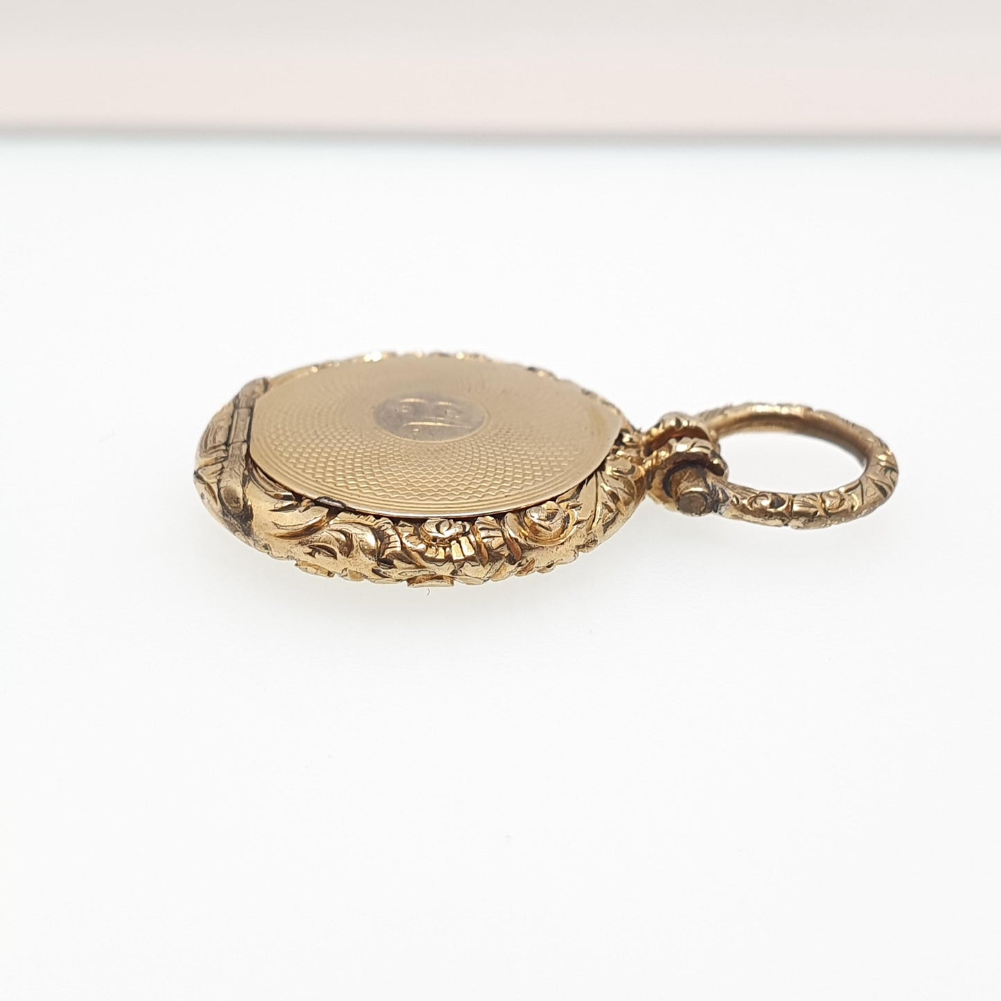 Antique Victorian 9ct 9k Gold Locket Necklace Pendant Pocket Watch Style Chased Border Solid Back & Front Style Picture Jewelry Jewellery