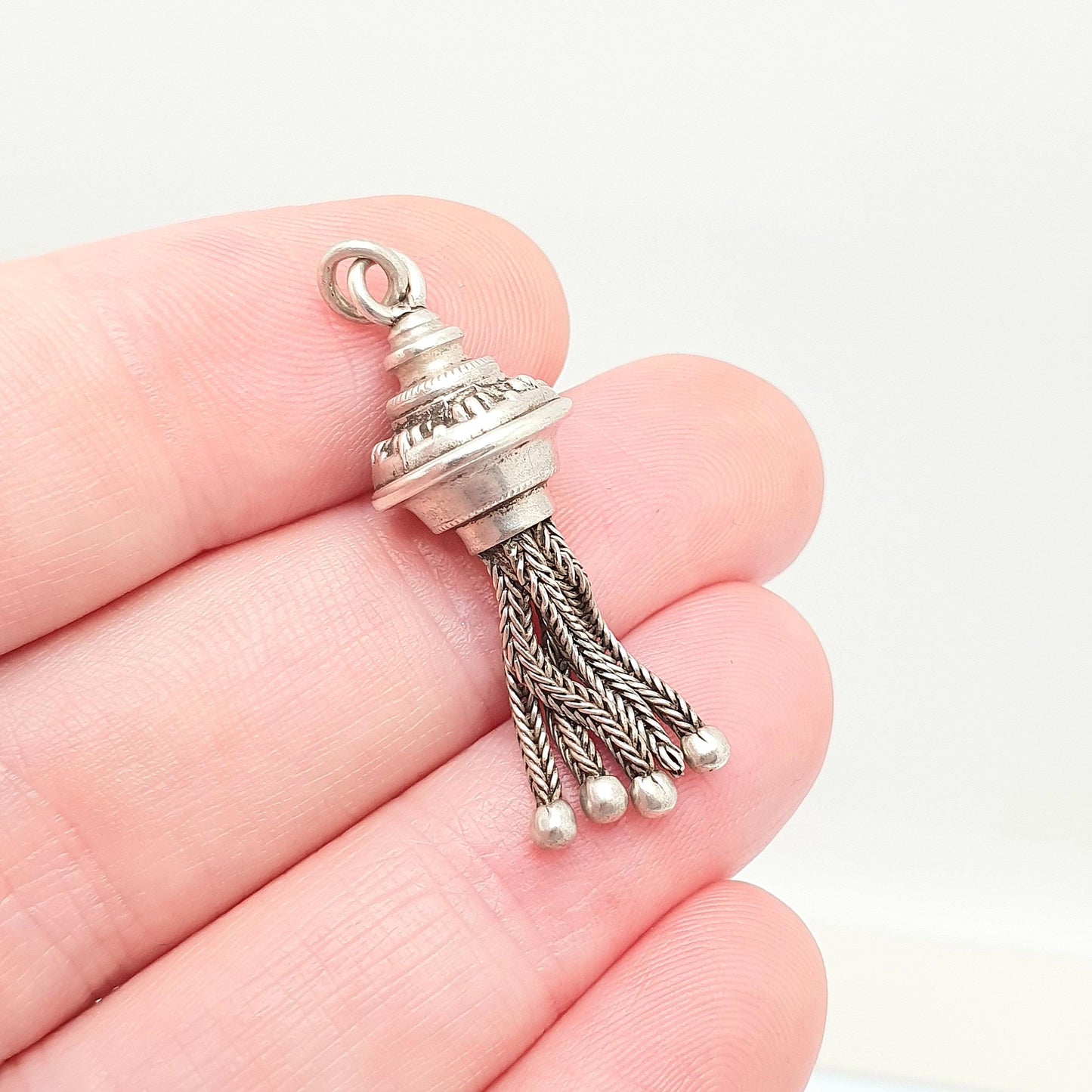 Antique Victorian Solid Silver Tassel Fob Bracelet Charm Necklace Pendant 1800s Genuine Albert Albertina Chain Vintage Ladies Womens Jewelry