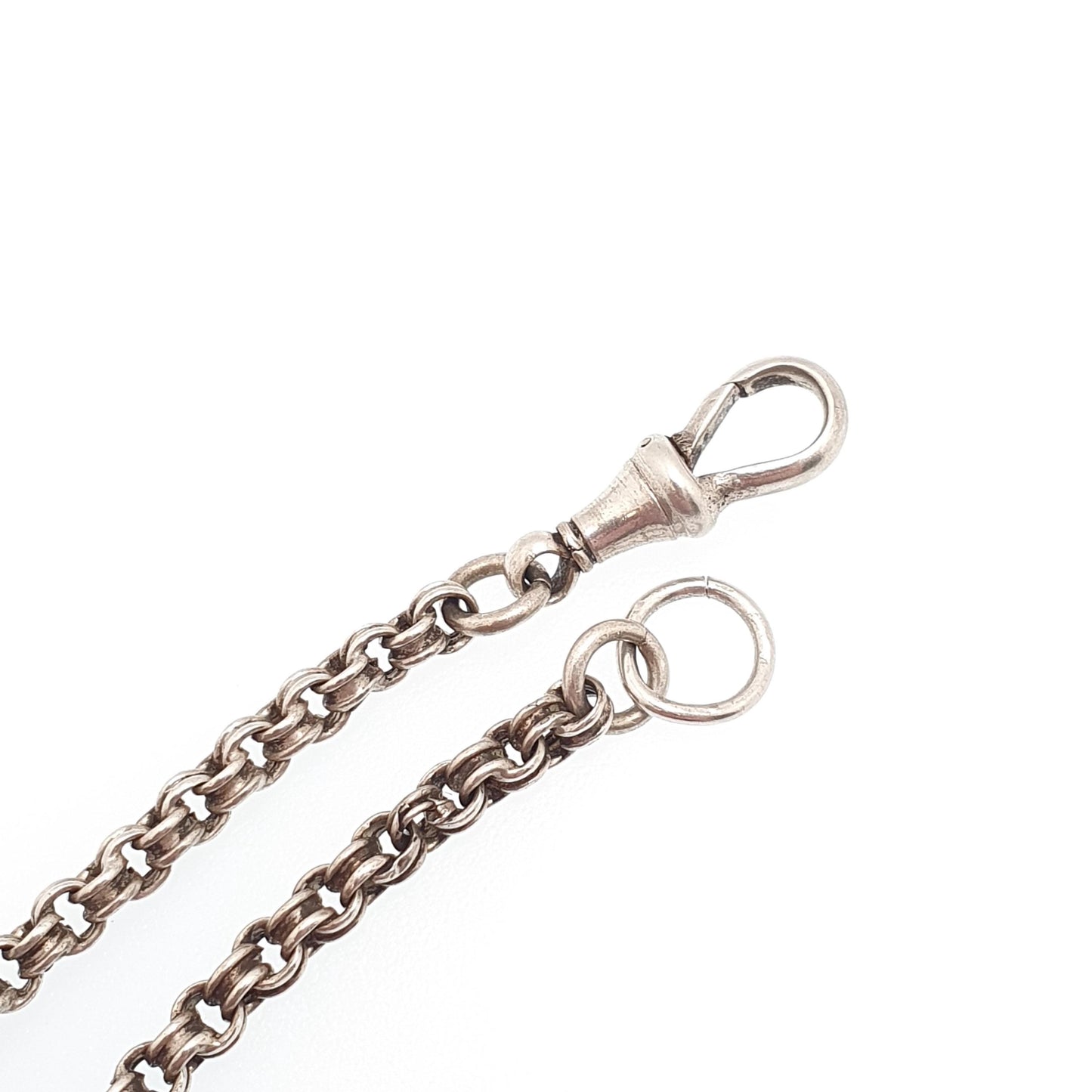 RESERVED/SOLD DON Antique Solid Silver Albertina Bracelet Victorian Heart Charm Dog Clip Belcher Link Chain 6.88g 19.5cm