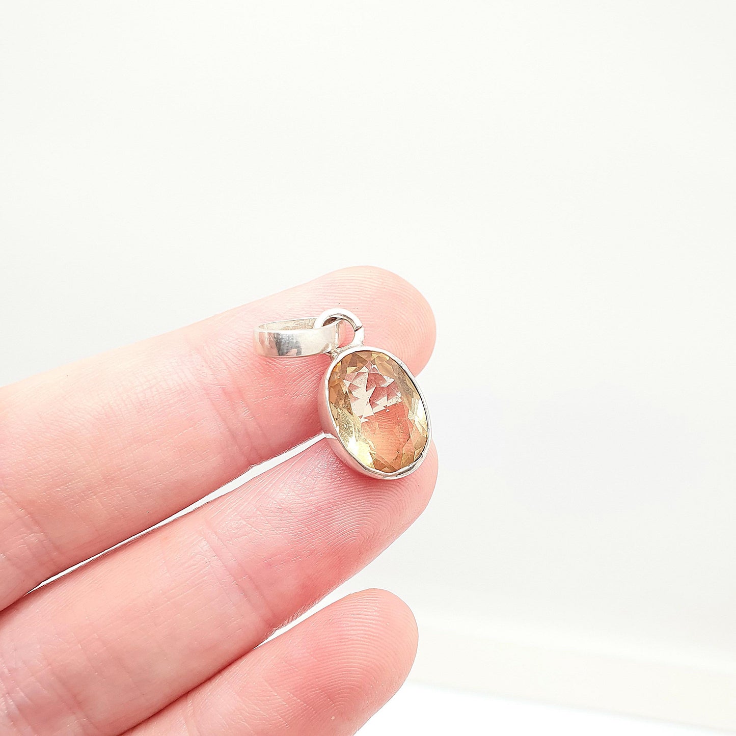 Vintage Citrine Sterling Silver Necklace Pendant Large Big Oval Cut Faceted Gemstone Quartz Yellow Orange Solid 925 Womens Jewelry Jewellery