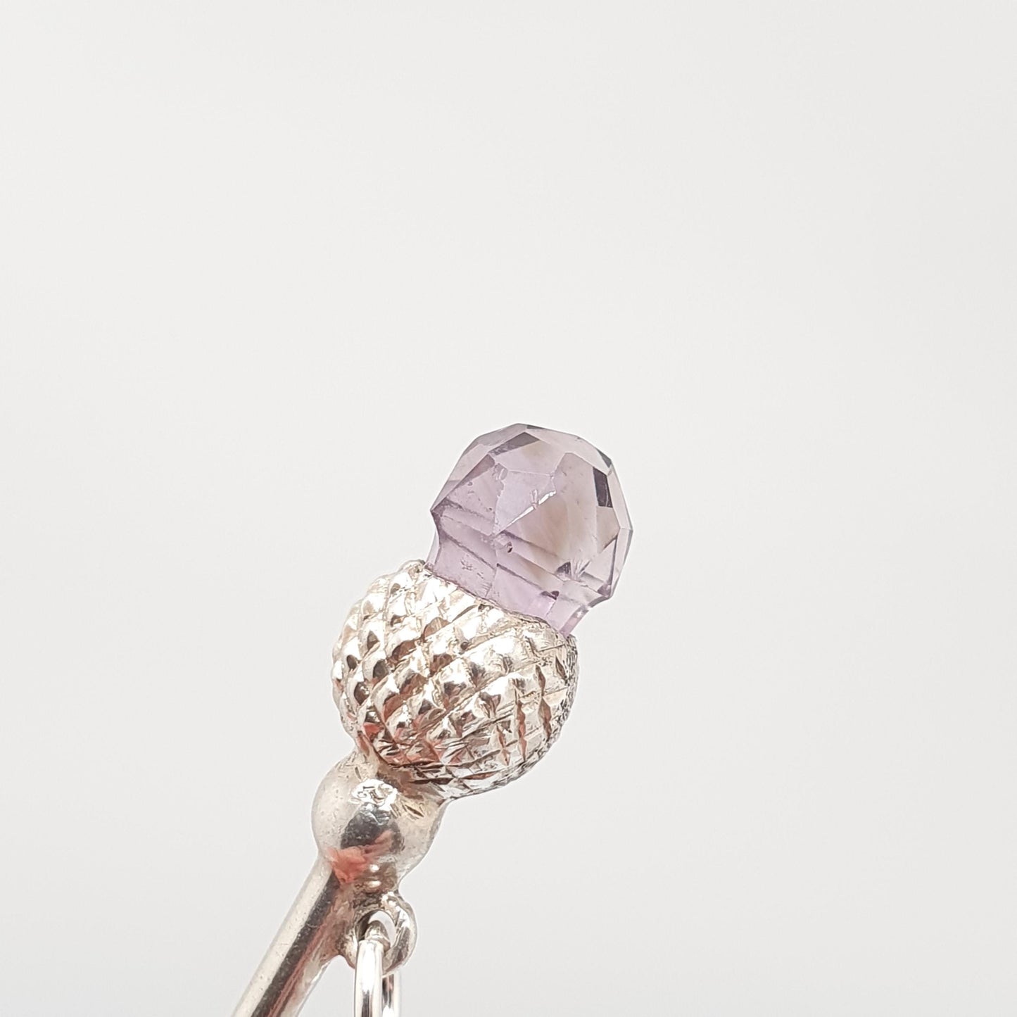 RESERVED/SOLD DON Antique Sterling Silver Button Hook Amethyst Thistle Pendant Necklace Scottish Celtic Quartz