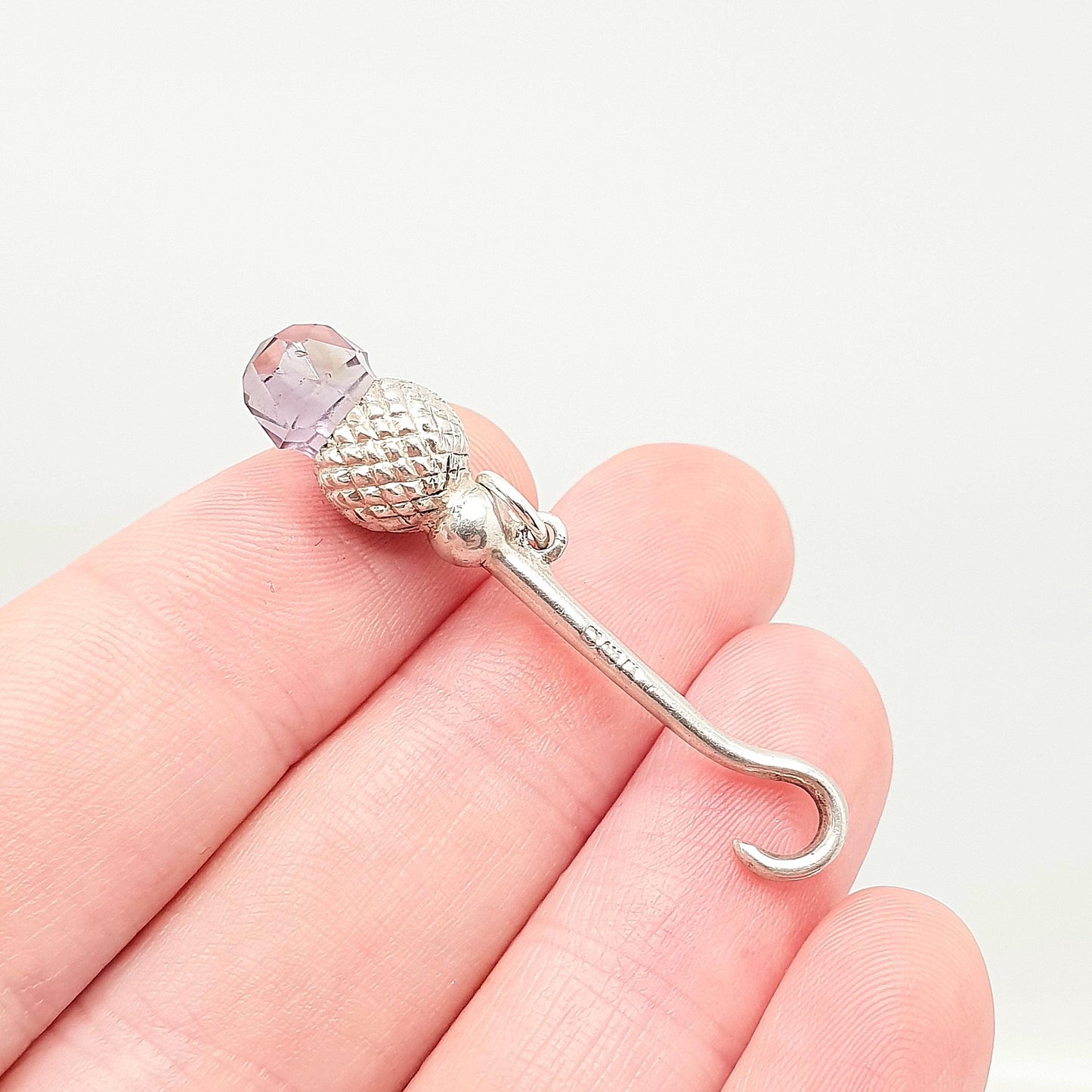 RESERVED/SOLD DON Antique Sterling Silver Button Hook Amethyst Thistle Pendant Necklace Scottish Celtic Quartz