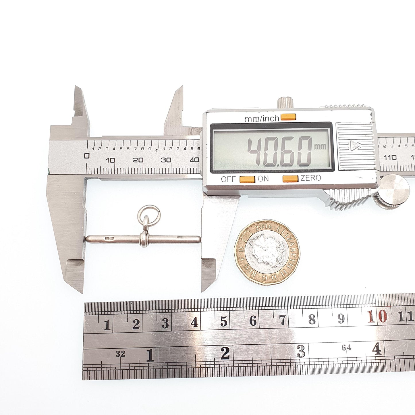 Antique Sterling Silver T Bar Pendant Fob 1903 Hallmark Albert Chain Necklace Pocket Watch Charm 925 Vintage Mens Womens Jewelry Jewellery