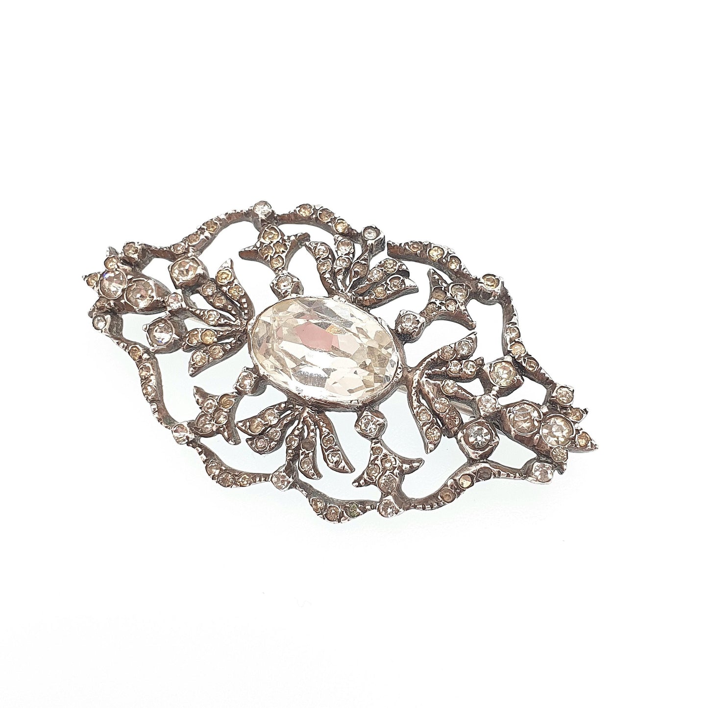 Antique Victorian Solid Silver Diamond Paste Brooch Georgian Style Cluster Foiled Diamond Pastes Oval Cut Vintage Womens Jewelry Jewellery