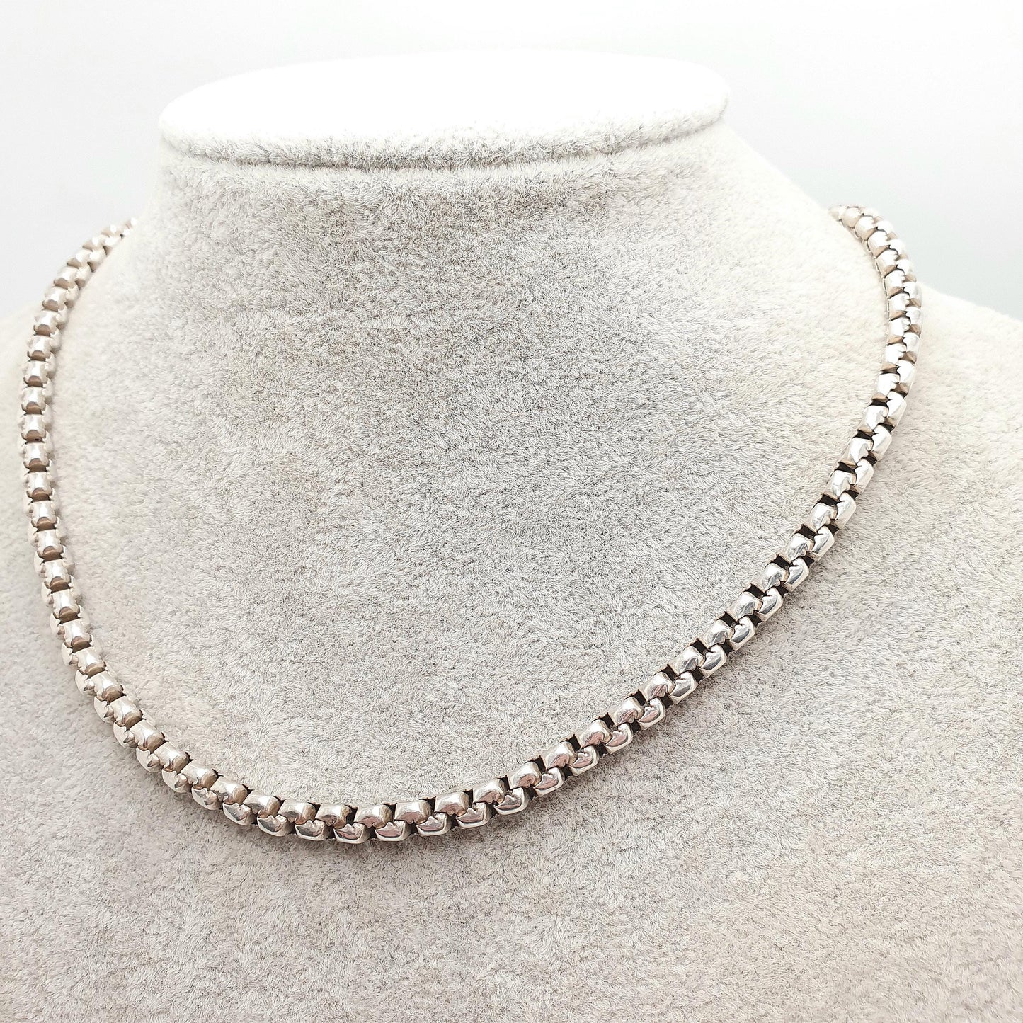 Antique Victorian Solid Silver Belcher Link Chain Necklace 42cm 16.5" 20.27g Rounded Box Square 1800s Vintage Mens Womens Jewelry Jewelry