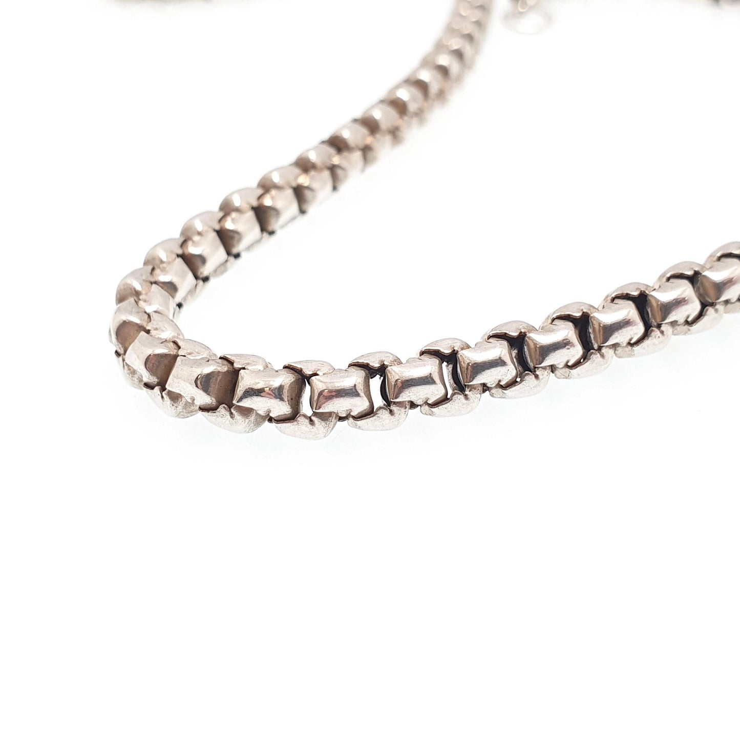 Antique Victorian Solid Silver Belcher Link Chain Necklace 42cm 16.5" 20.27g Rounded Box Square 1800s Vintage Mens Womens Jewelry Jewelry