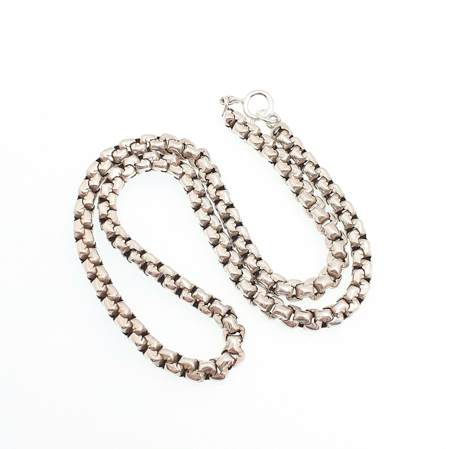 Antique Victorian Solid Silver Belcher Link Chain Necklace 42cm 16.5" 20.27g Rounded Box Square 1800s Vintage Mens Womens Jewelry Jewelry