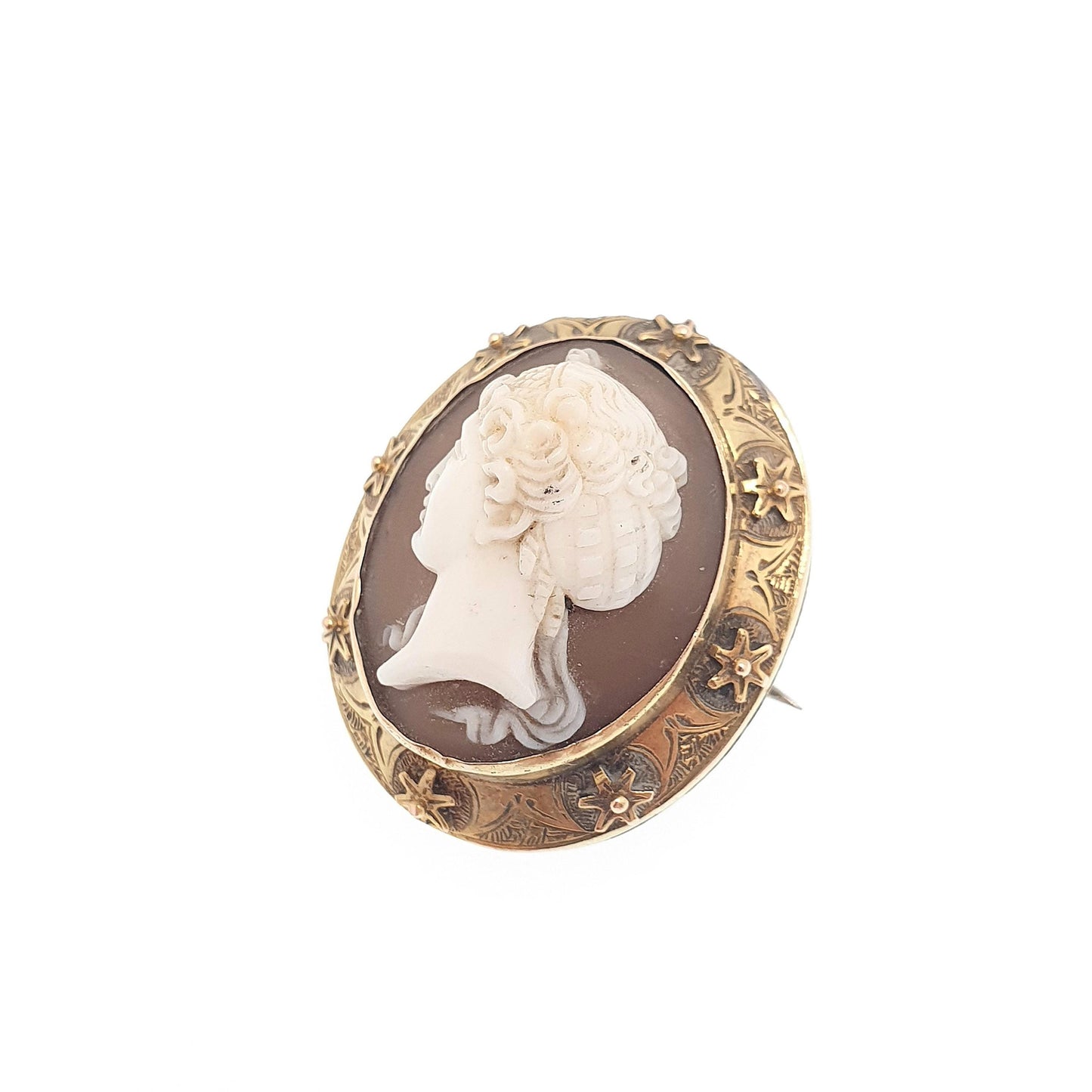 Antique Victorian 9k 9ct Gold Cameo Brooch Pin Solid 375 Border Hand Carved Shell Vintage Italian European Genuine Jewelry Womens Jewellery