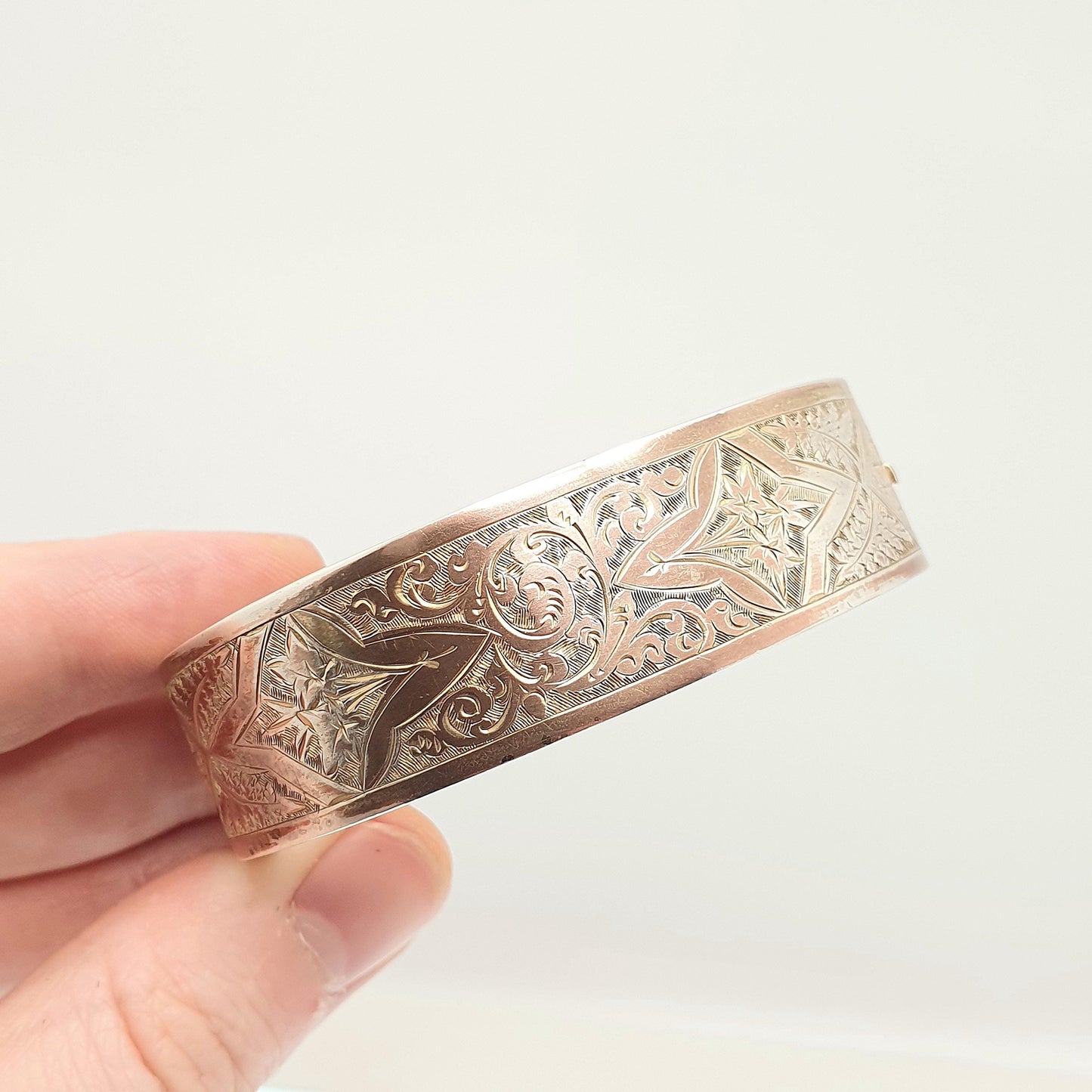 Antique Victorian Sterling Silver Snap Bracelet Bangle 1885 Hallmarked 21.78g Gold Vermeil Hand Engraved Solid 925 Vintage Jewelry Jewellery