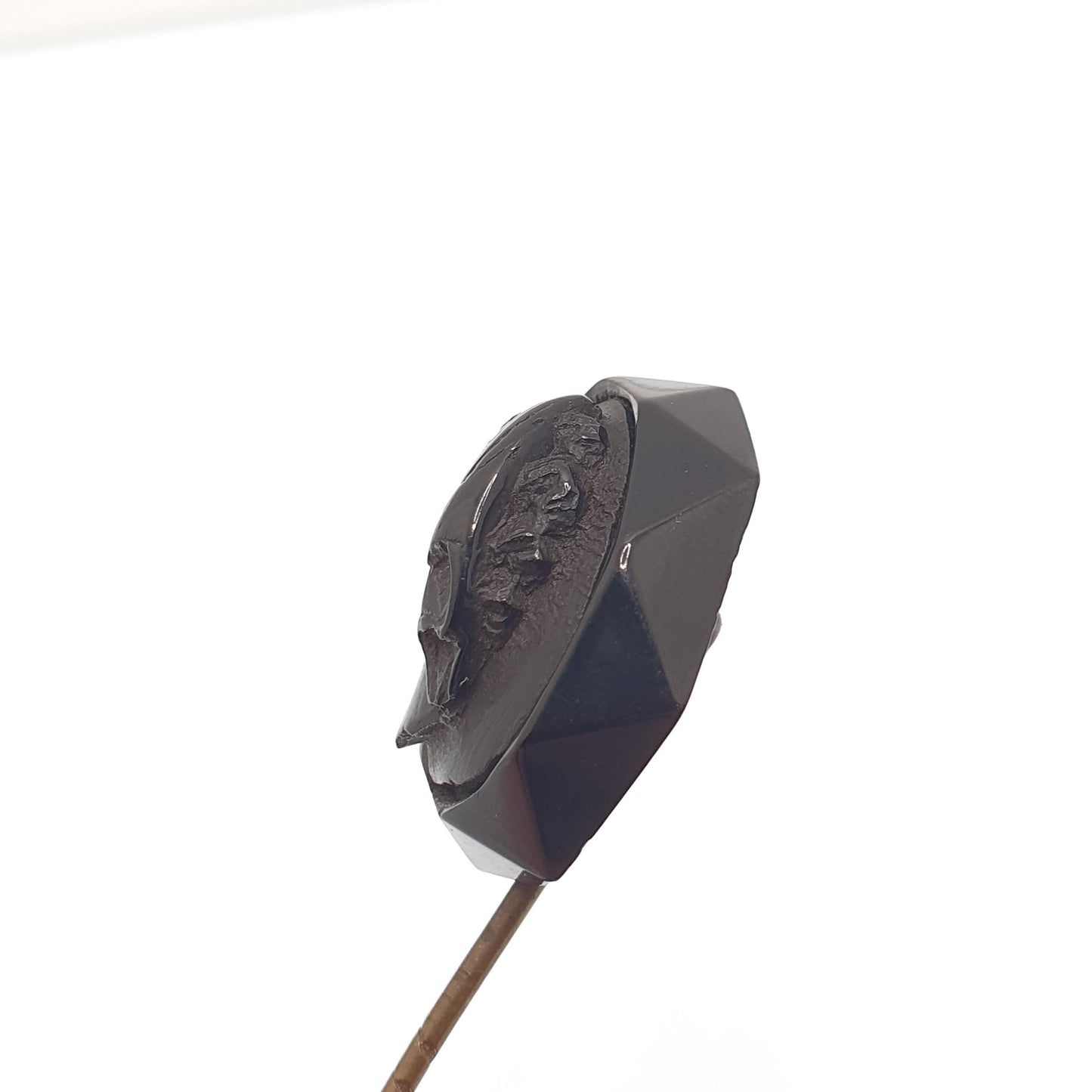 Antique Victorian Whitby Jet Stick Pin Cameo Bust Hand Carved Genuine Authentic Mourning Lapel Jacket 1800s Black Genuine Jewelry Jewellery
