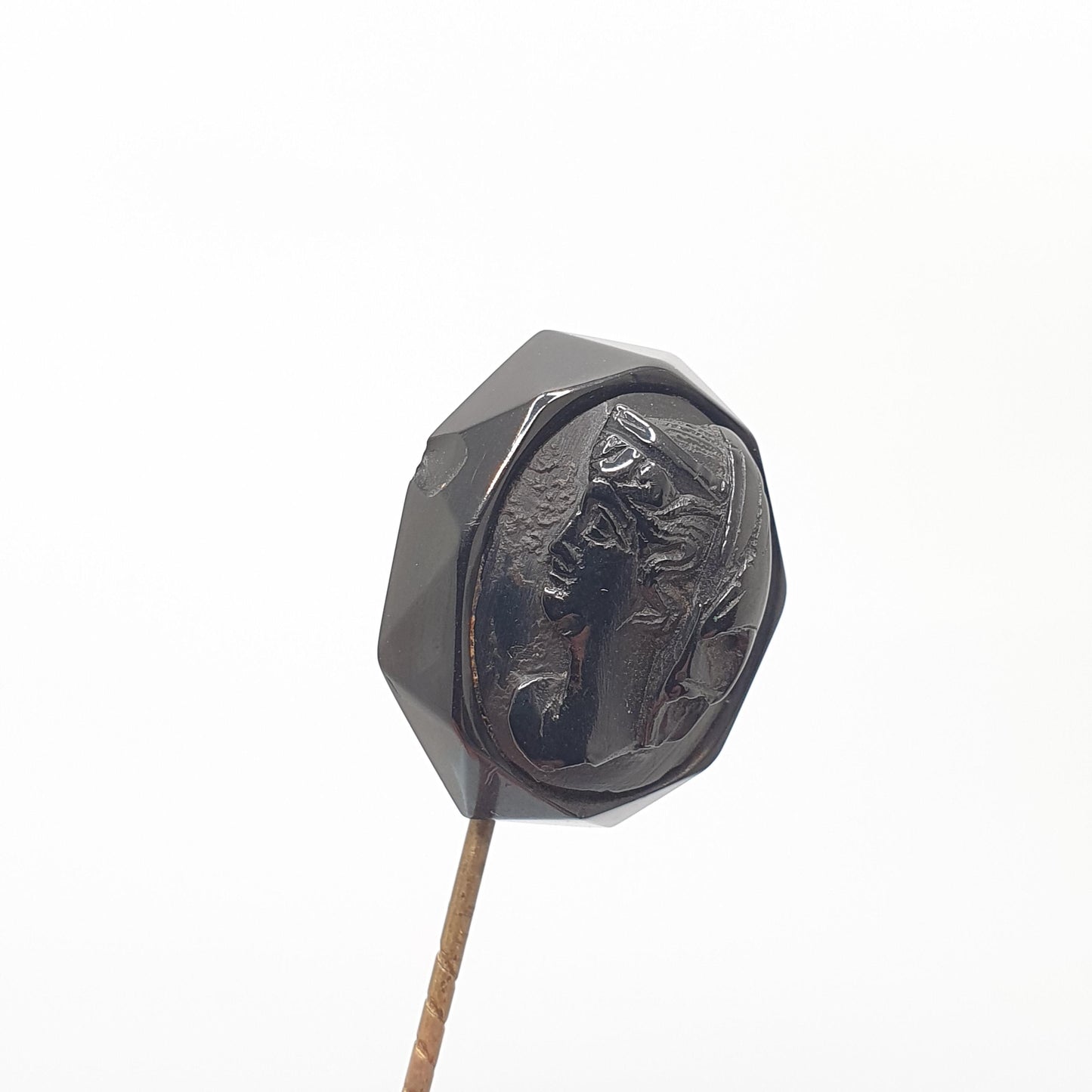Antique Victorian Whitby Jet Stick Pin Cameo Bust Hand Carved Genuine Authentic Mourning Lapel Jacket 1800s Black Genuine Jewelry Jewellery