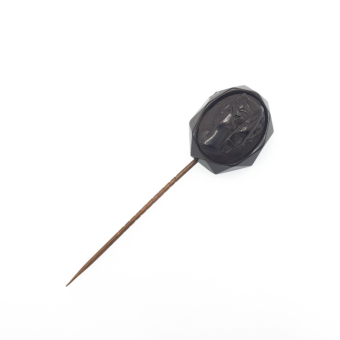 Antique Victorian Whitby Jet Stick Pin Cameo Bust Hand Carved Genuine Authentic Mourning Lapel Jacket 1800s Black Genuine Jewelry Jewellery
