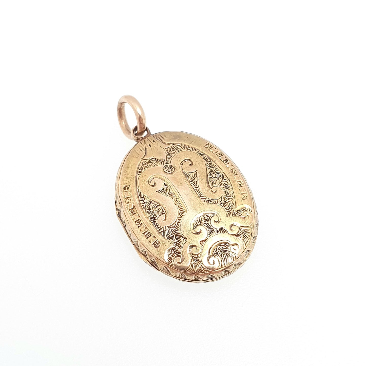 Antique Victorian Locket Solid 14kt 14k Gold Hand Engraved Mourning Solid 585 All Gold Small Oval Gift Necklace Pendant Vintage Jewelry